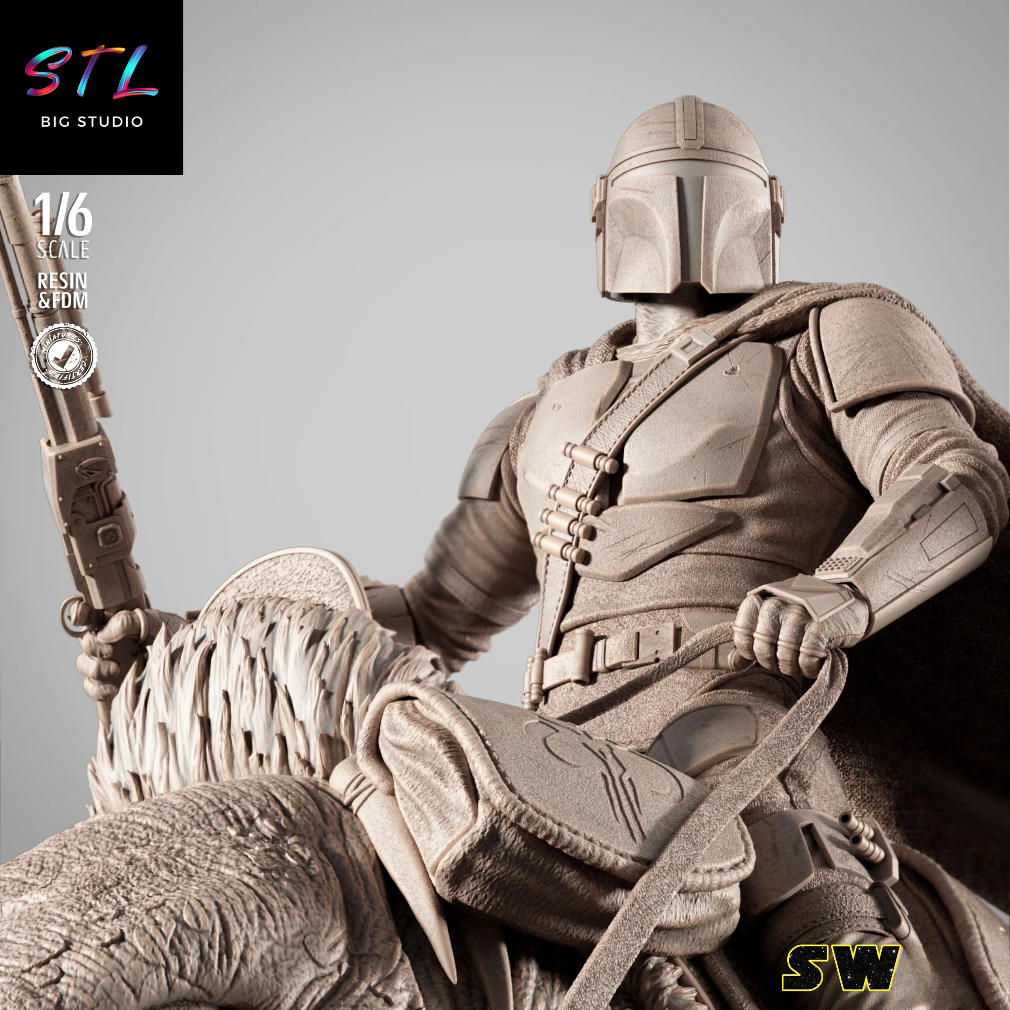 Mandalorian on Blurrg STL | 3D Printable Star Wars Figure Model — view 2