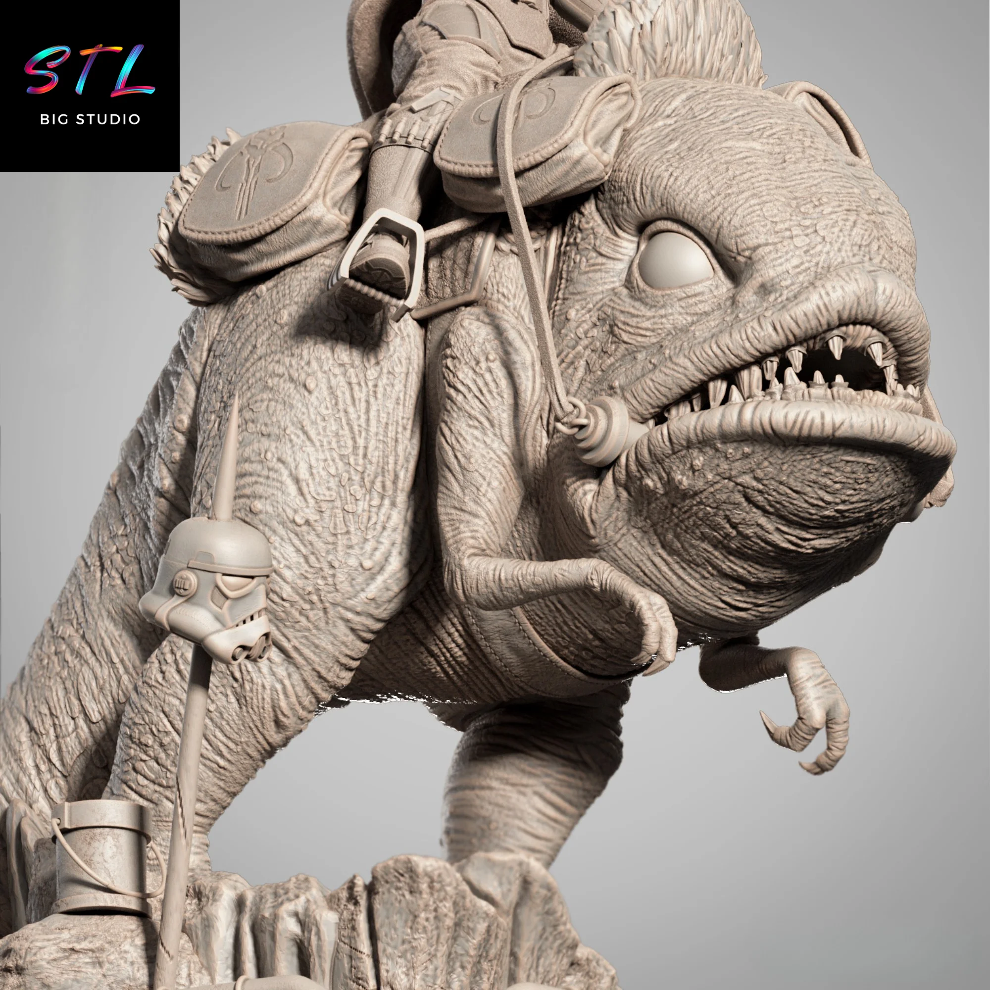 Mandalorian on Blurrg STL | 3D Printable Star Wars Figure Model — view 4