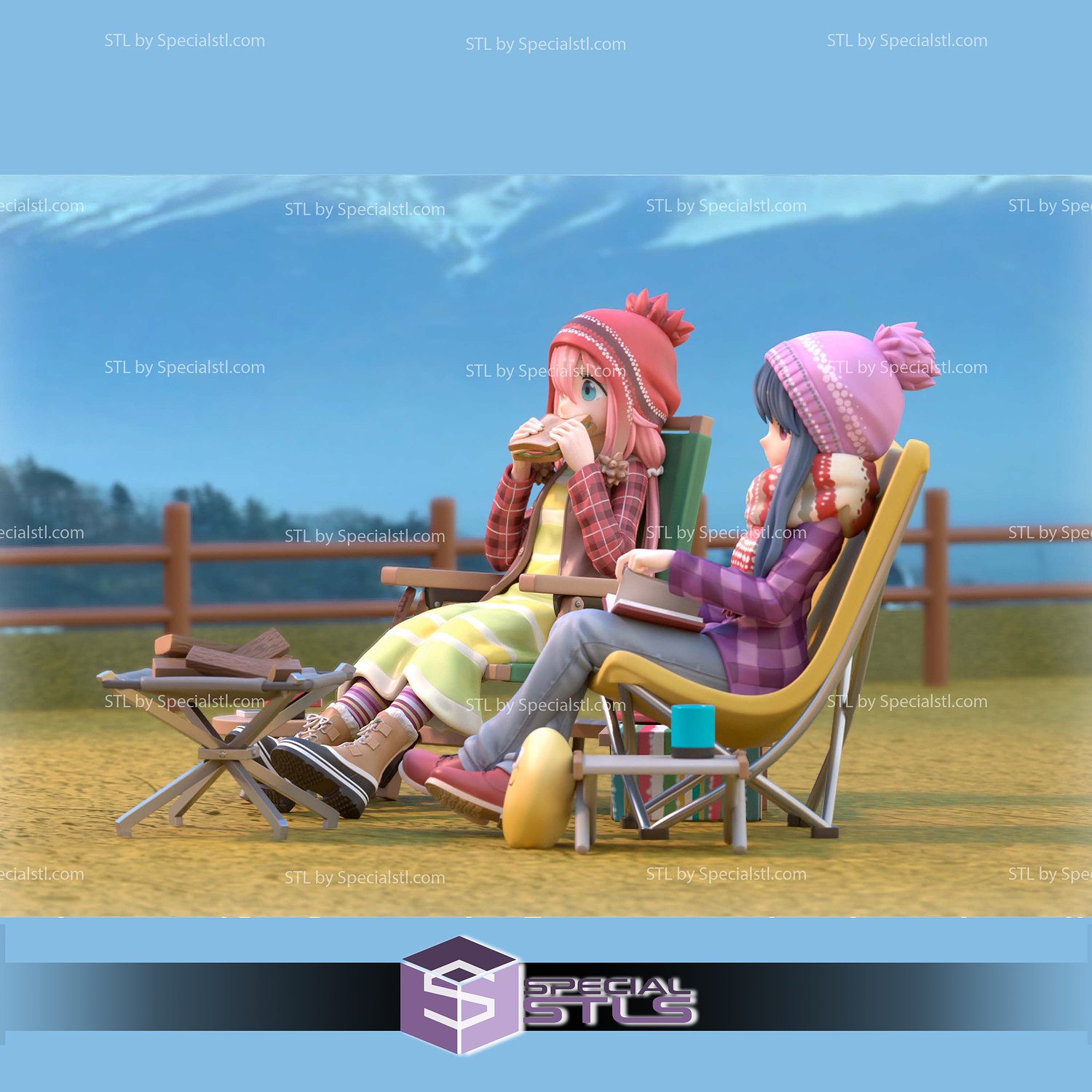 Rin and Nadeshiko Laid Back Camp 3D Printer Files STL Model — view 2