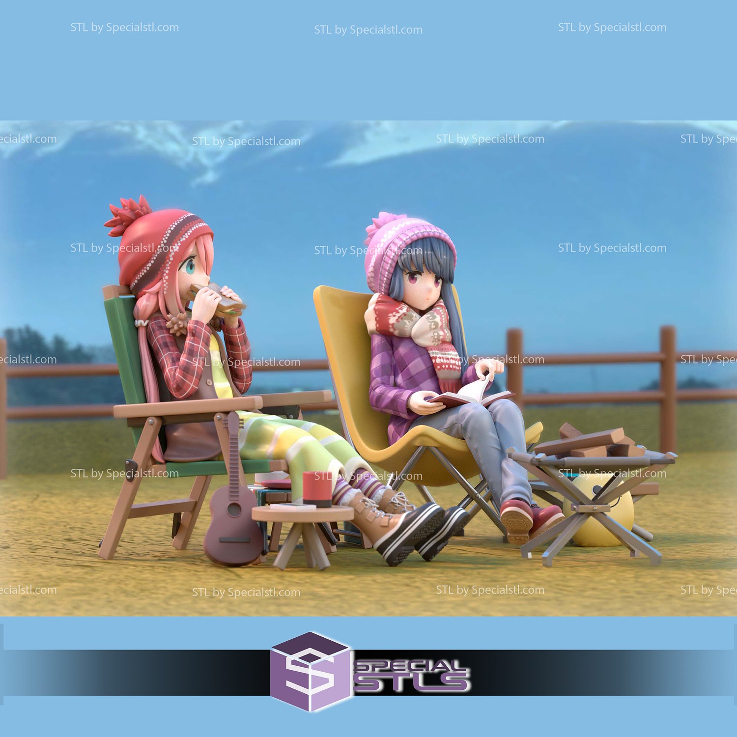 Rin and Nadeshiko Laid Back Camp 3D Printer Files STL Model — view 3
