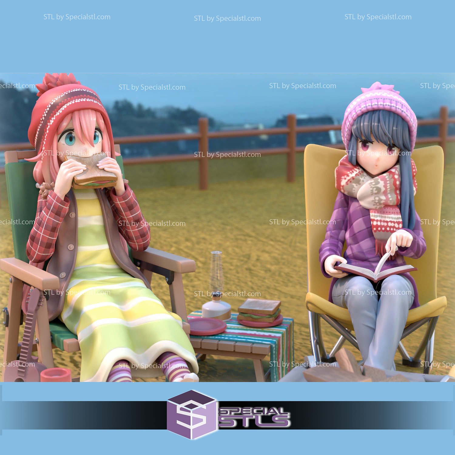 Rin and Nadeshiko Laid Back Camp 3D Printer Files STL Model — view 4