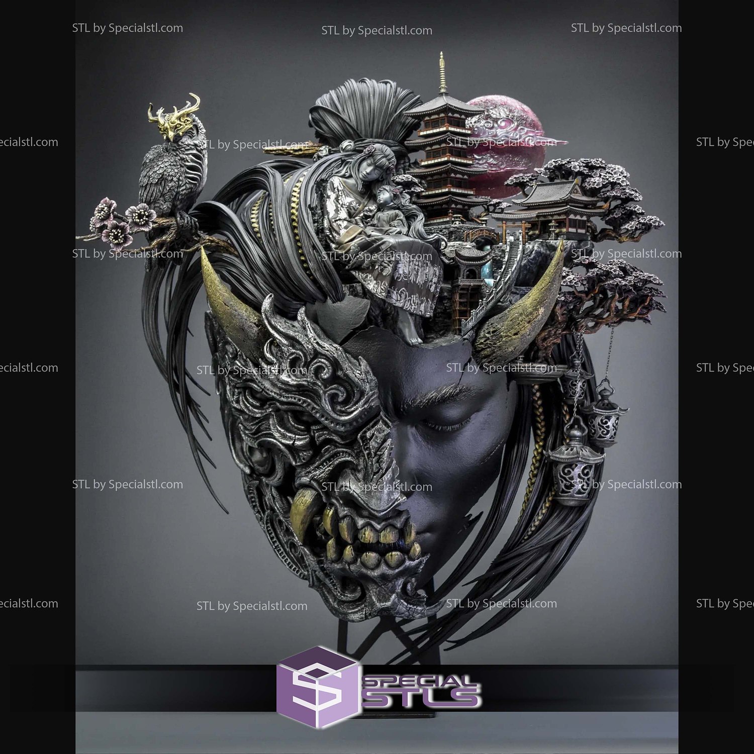 Tenjin Mind Eclipsed Memories Wall Mask STL Files 3D Model — view 2