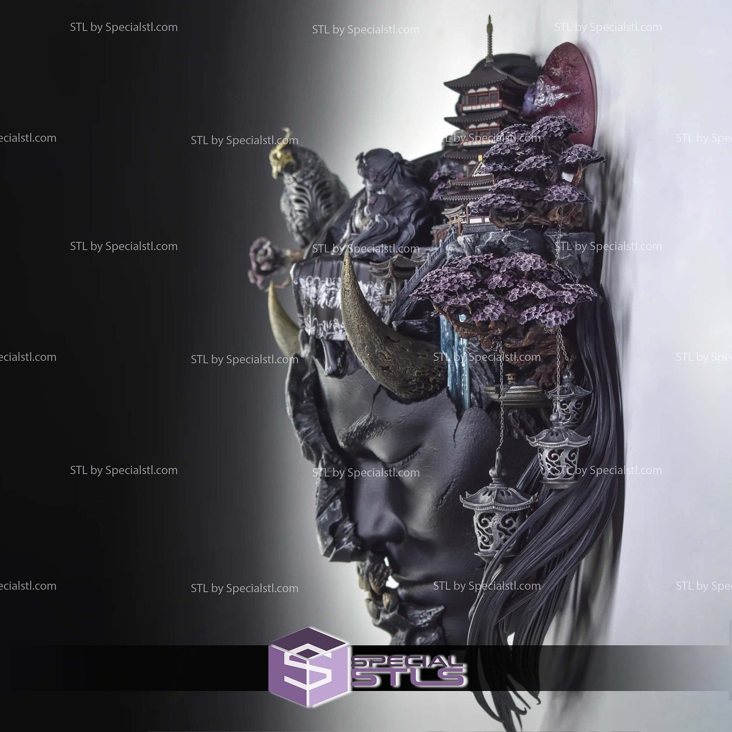 Tenjin Mind Eclipsed Memories Wall Mask STL Files 3D Model — view 7