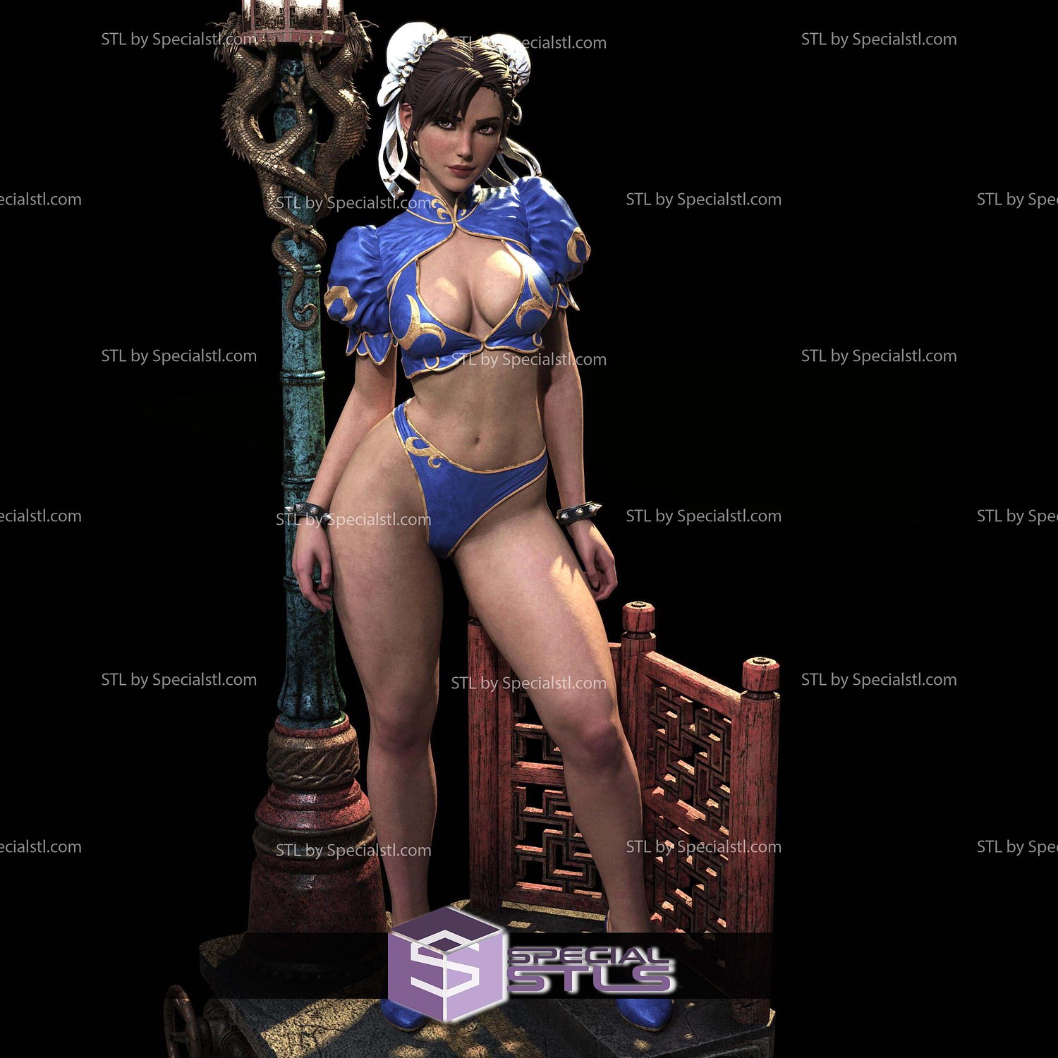Chun Li Street Light STL Files 3D Model — view 4
