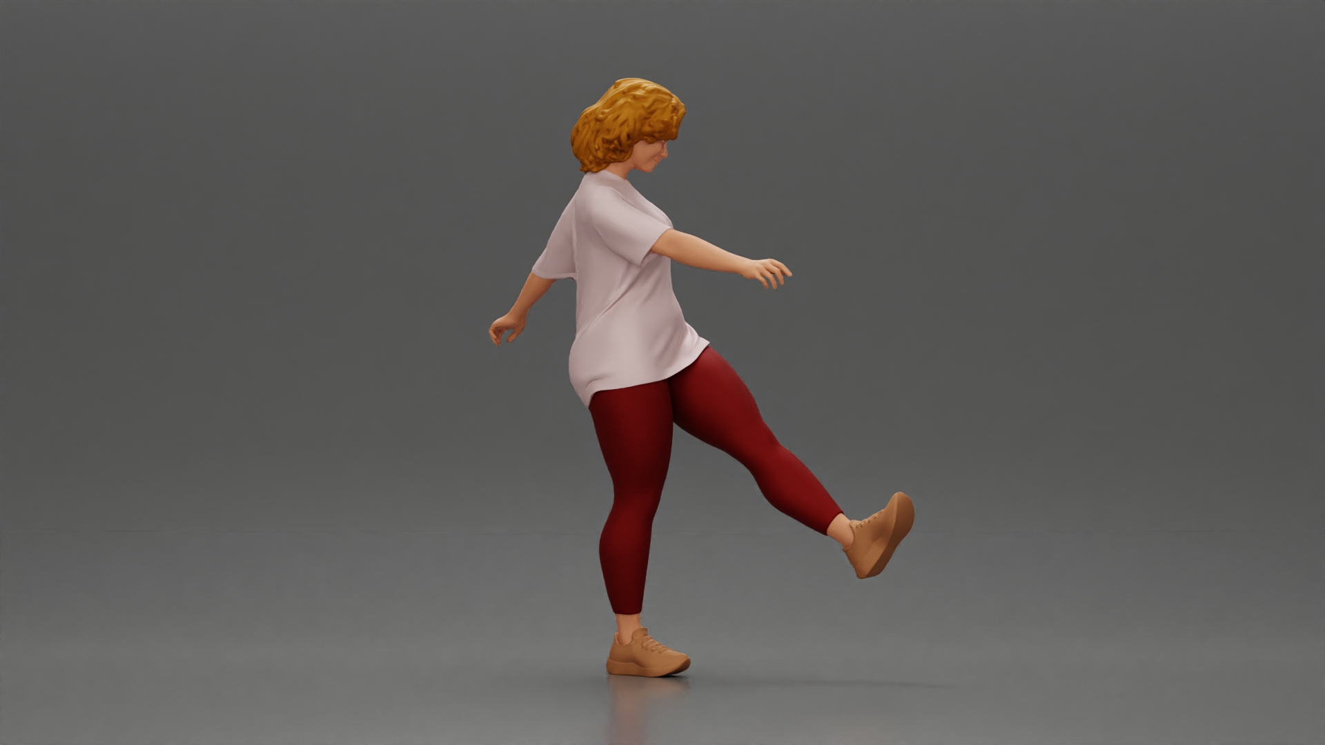 Woman in casual outfit joyfully kicks her leg with energy 3D STL Model