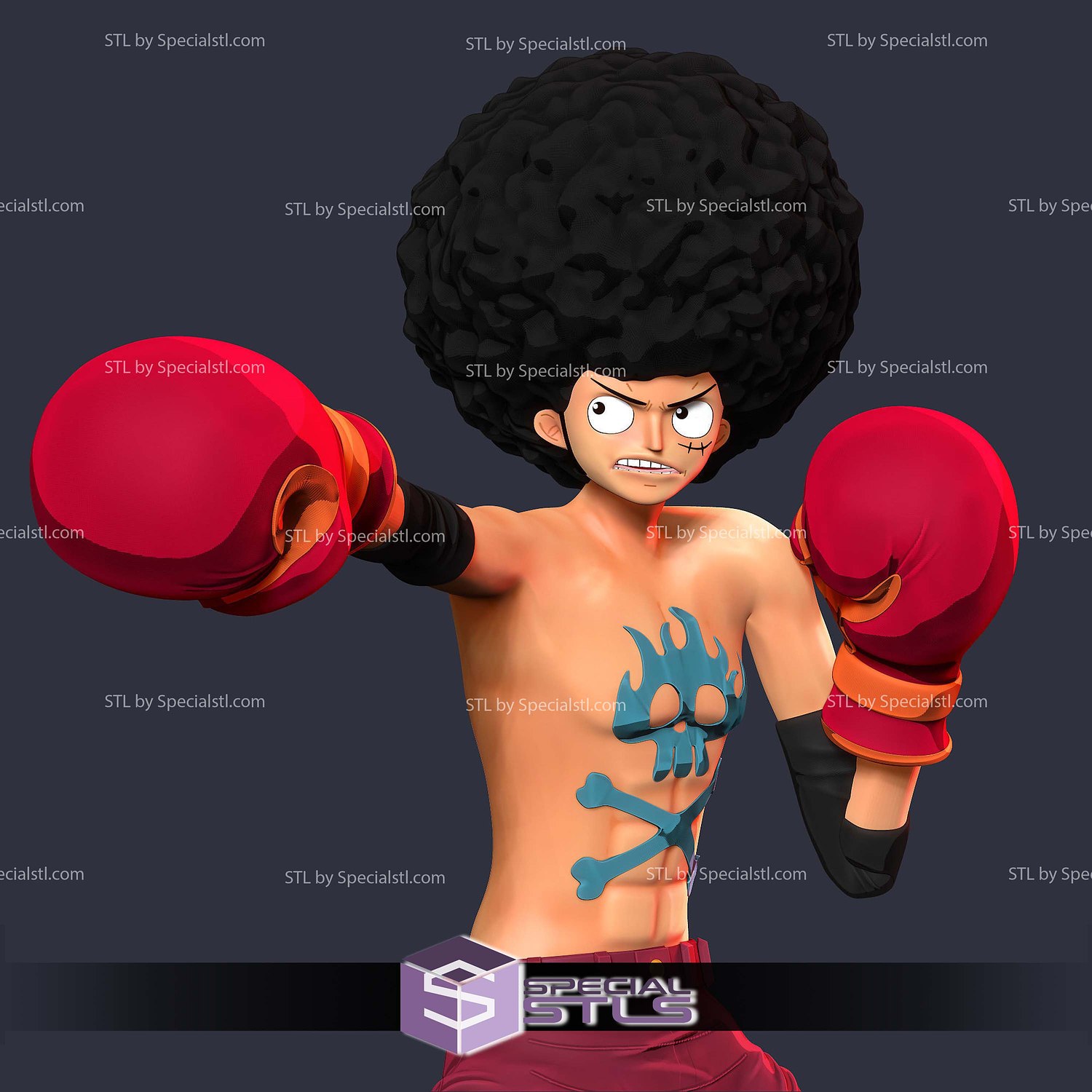 Afro Luffy One Piece 3D Print Files STL Model — view 3