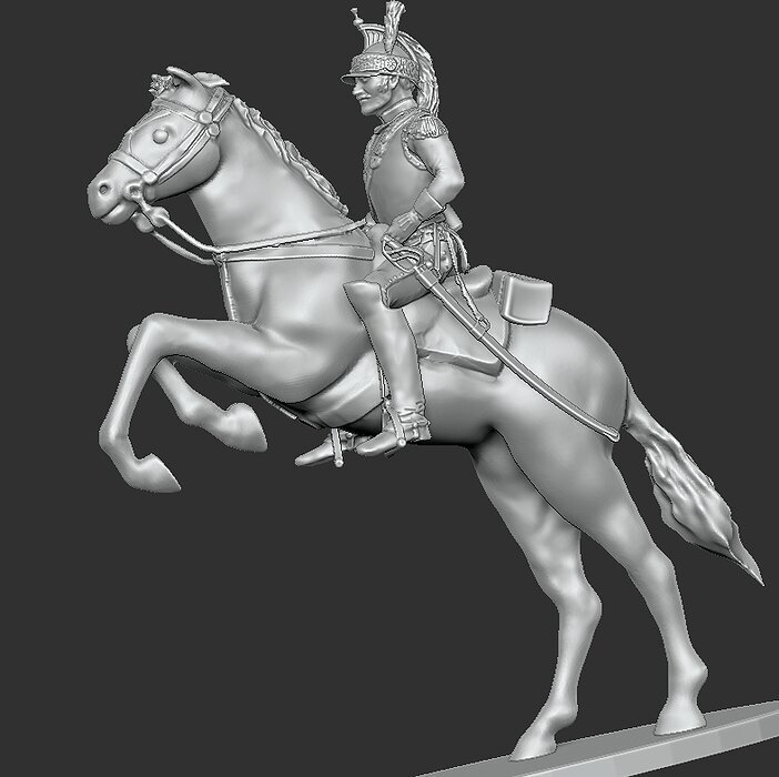 Napoleon Cuirassier figure on a prancing horse 3D STL Model — view 2