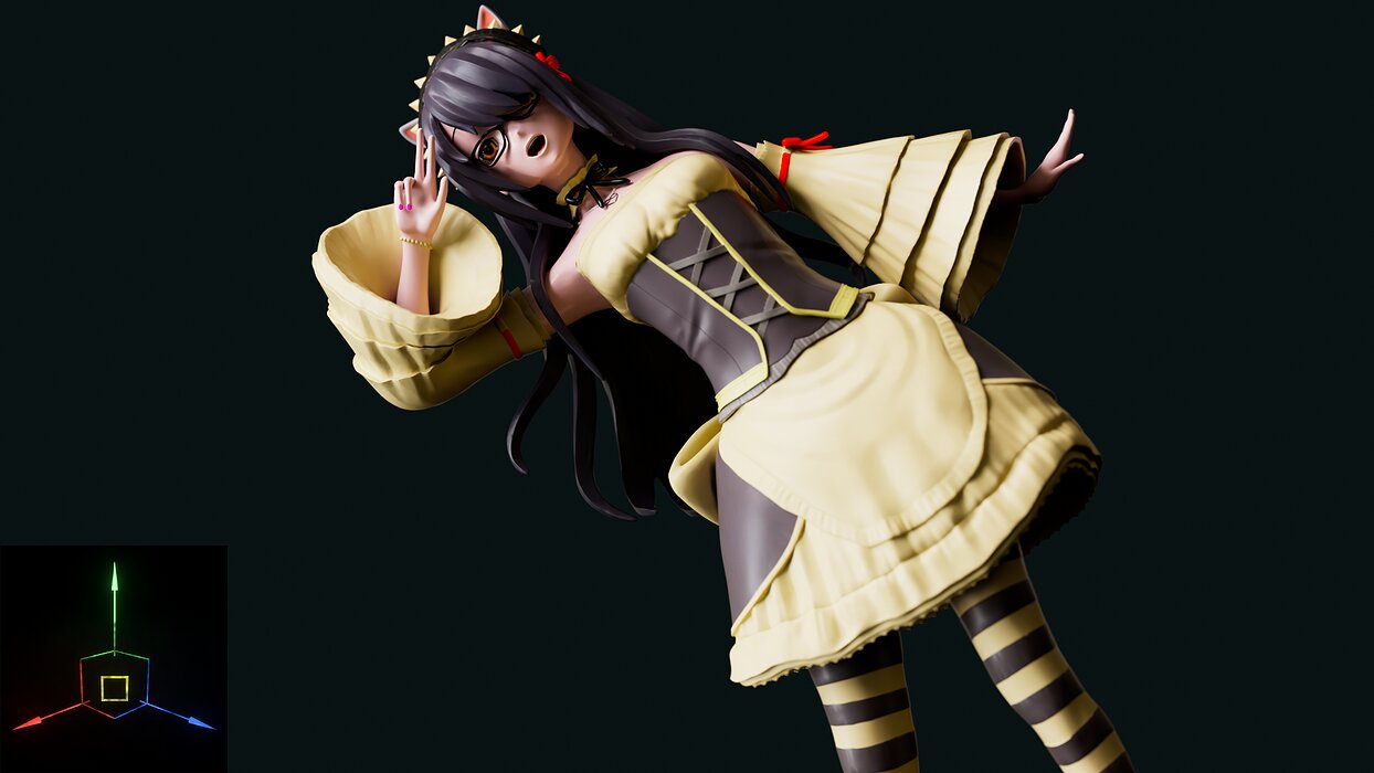 Reika Kanata Original Stylized Anime Girl 3D FBX Model — view 3