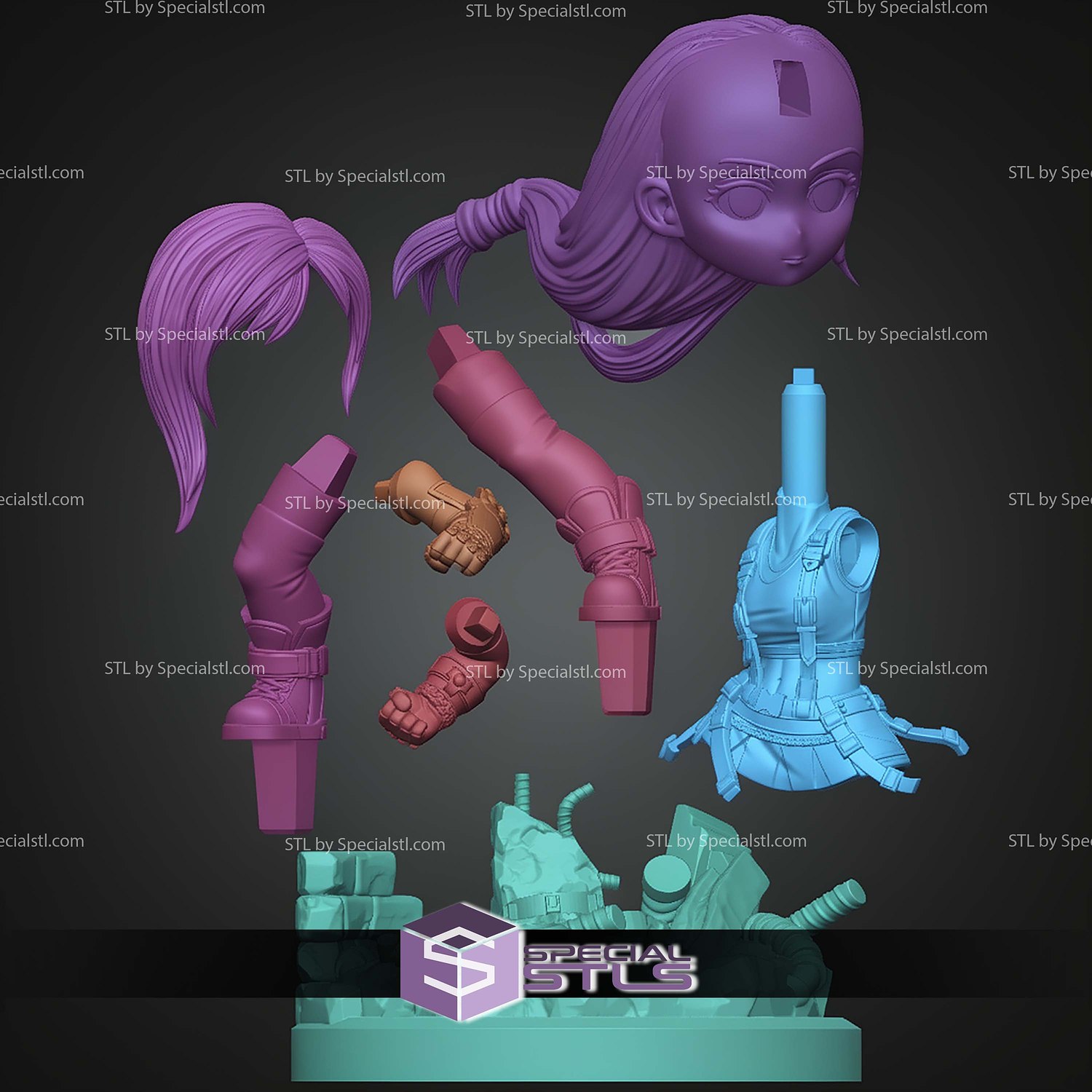 Tifa Lockhart Final Fantasy Chibi STL Files 3D Model — view 6