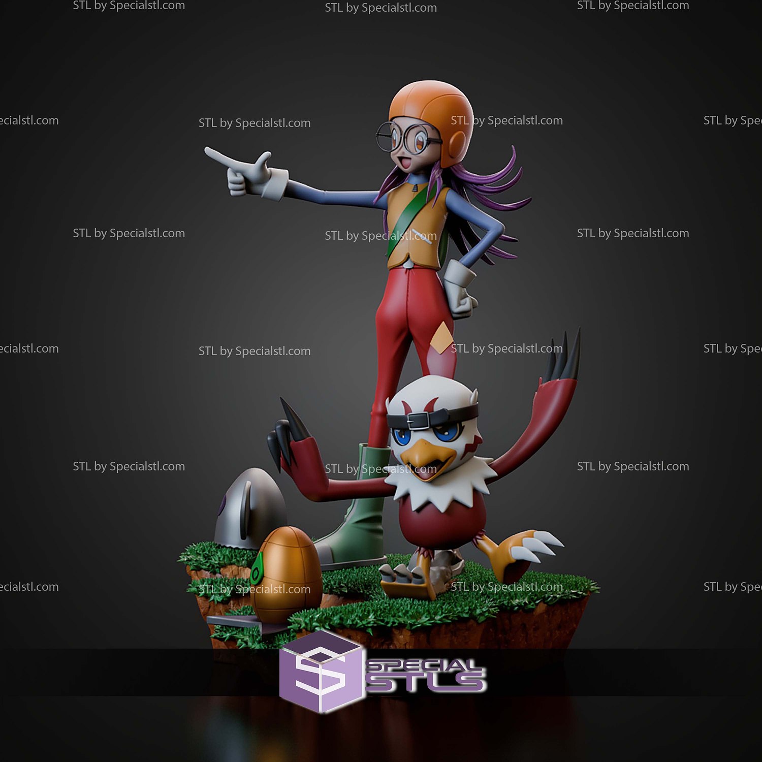 Yolei and Hawkmon Digimon STL Files 3D Model — view 2