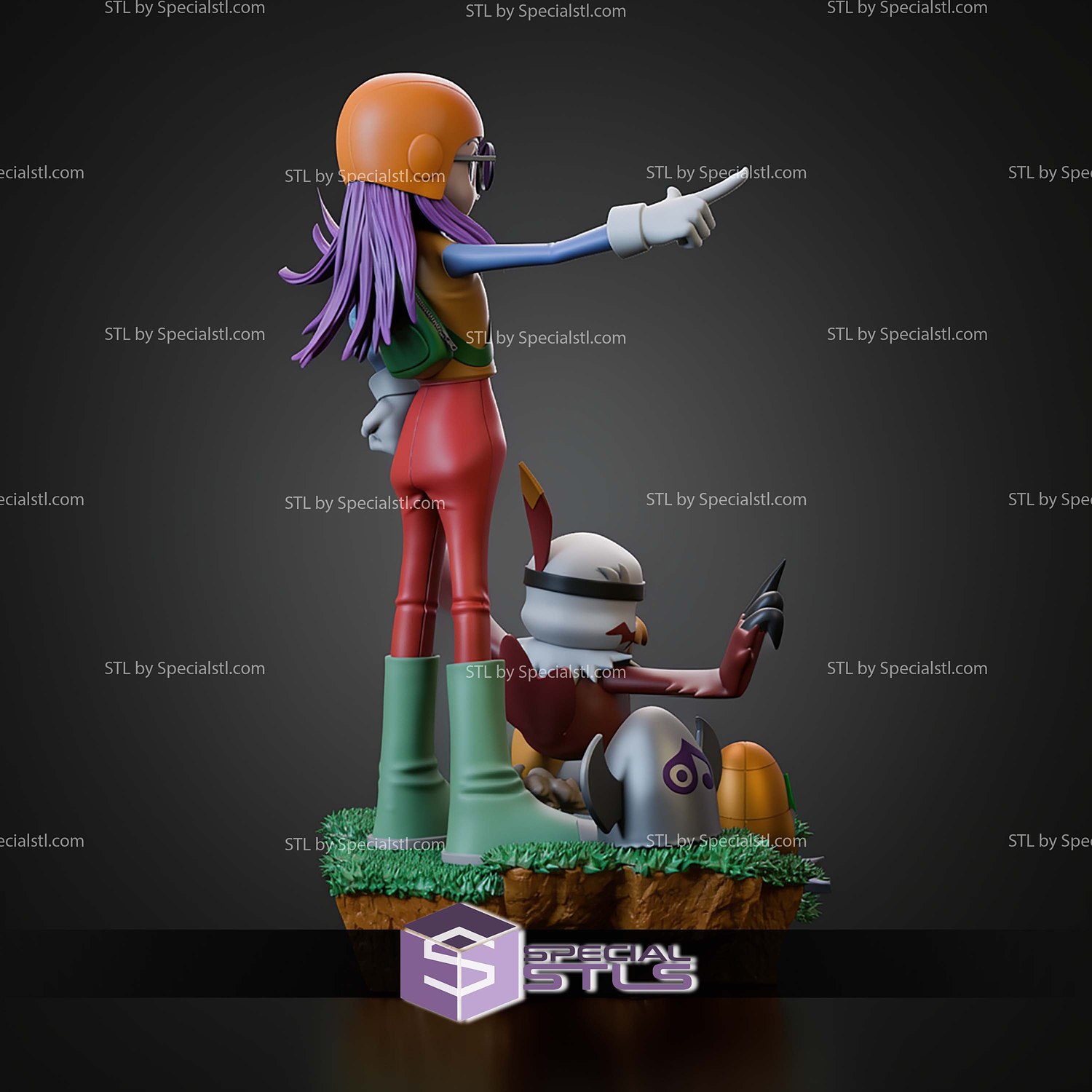 Yolei and Hawkmon Digimon STL Files 3D Model — view 3