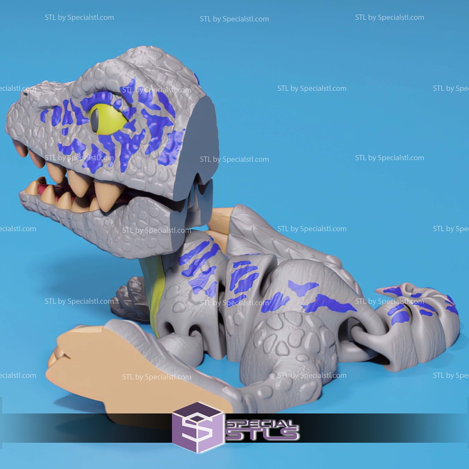 Basic STL Vappy Cute Velociraptor Articulated Print in Place 3D Model — view 3