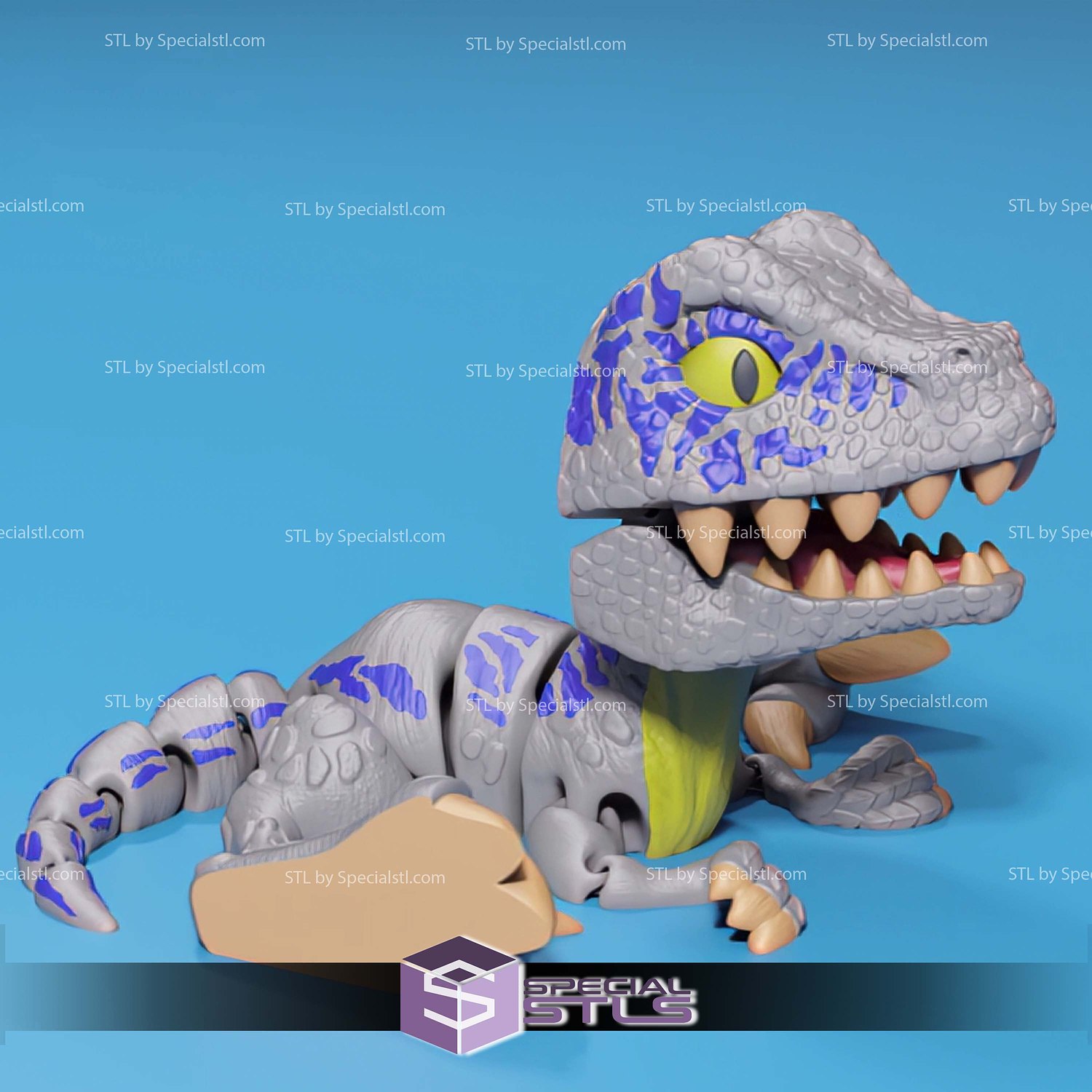 Basic STL Vappy Cute Velociraptor Articulated Print in Place 3D Model — view 6