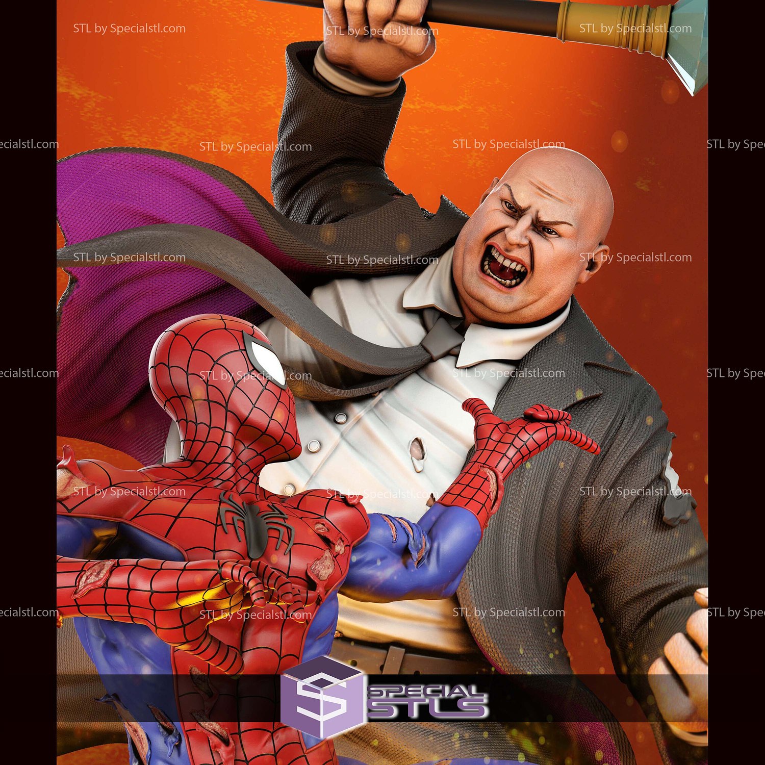 Kingpin vs Spiderman Diorama 3D Printer Files STL Model — view 2