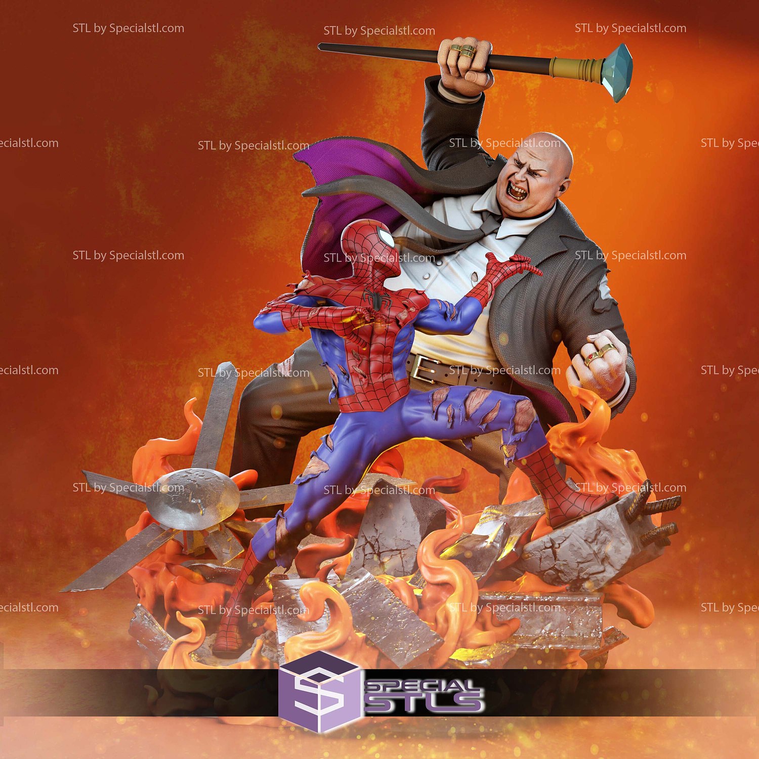 Kingpin vs Spiderman Diorama 3D Printer Files STL Model — view 3