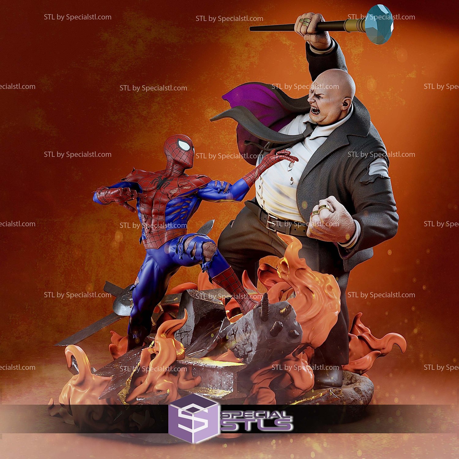 Kingpin vs Spiderman Diorama 3D Printer Files STL Model — view 4