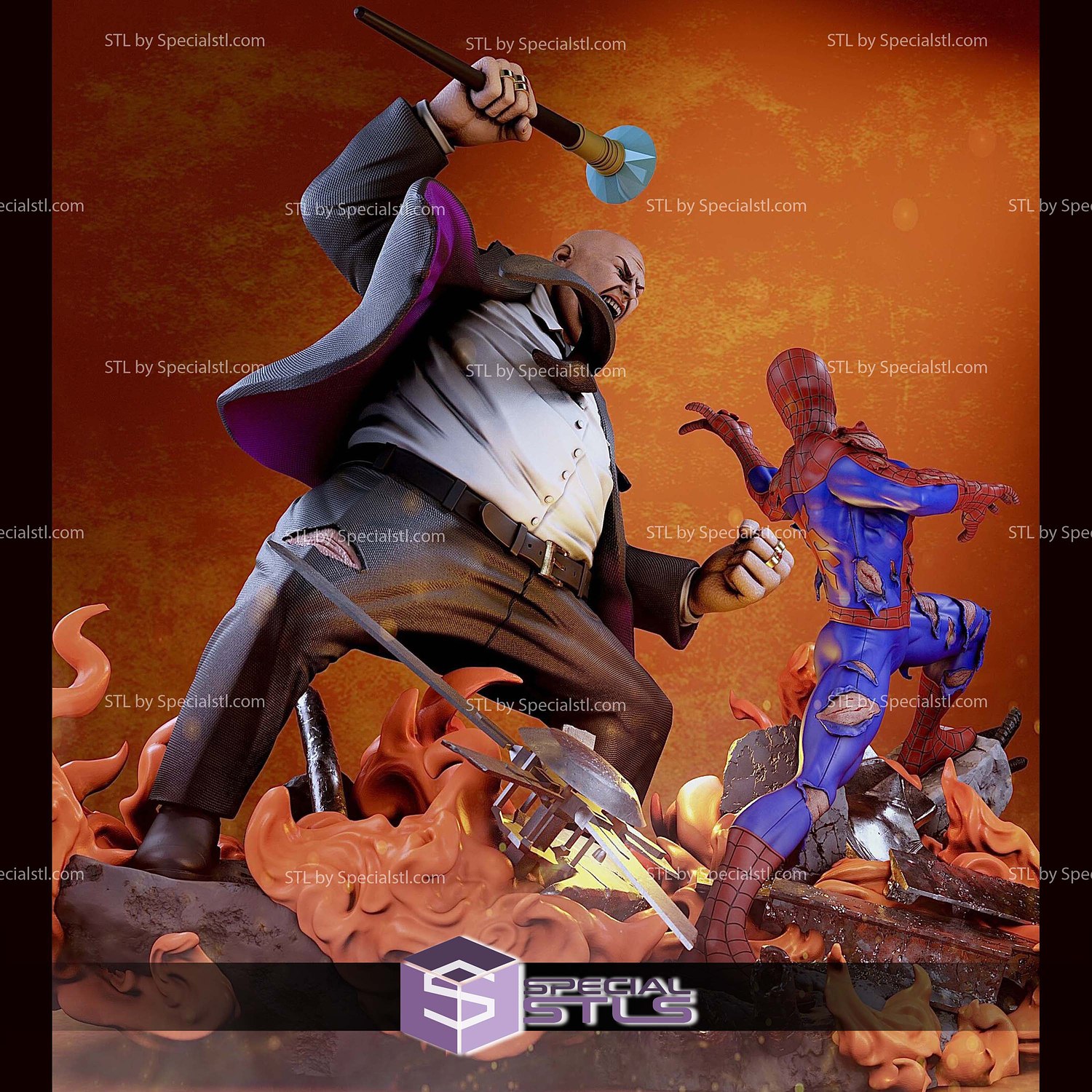 Kingpin vs Spiderman Diorama 3D Printer Files STL Model — view 5