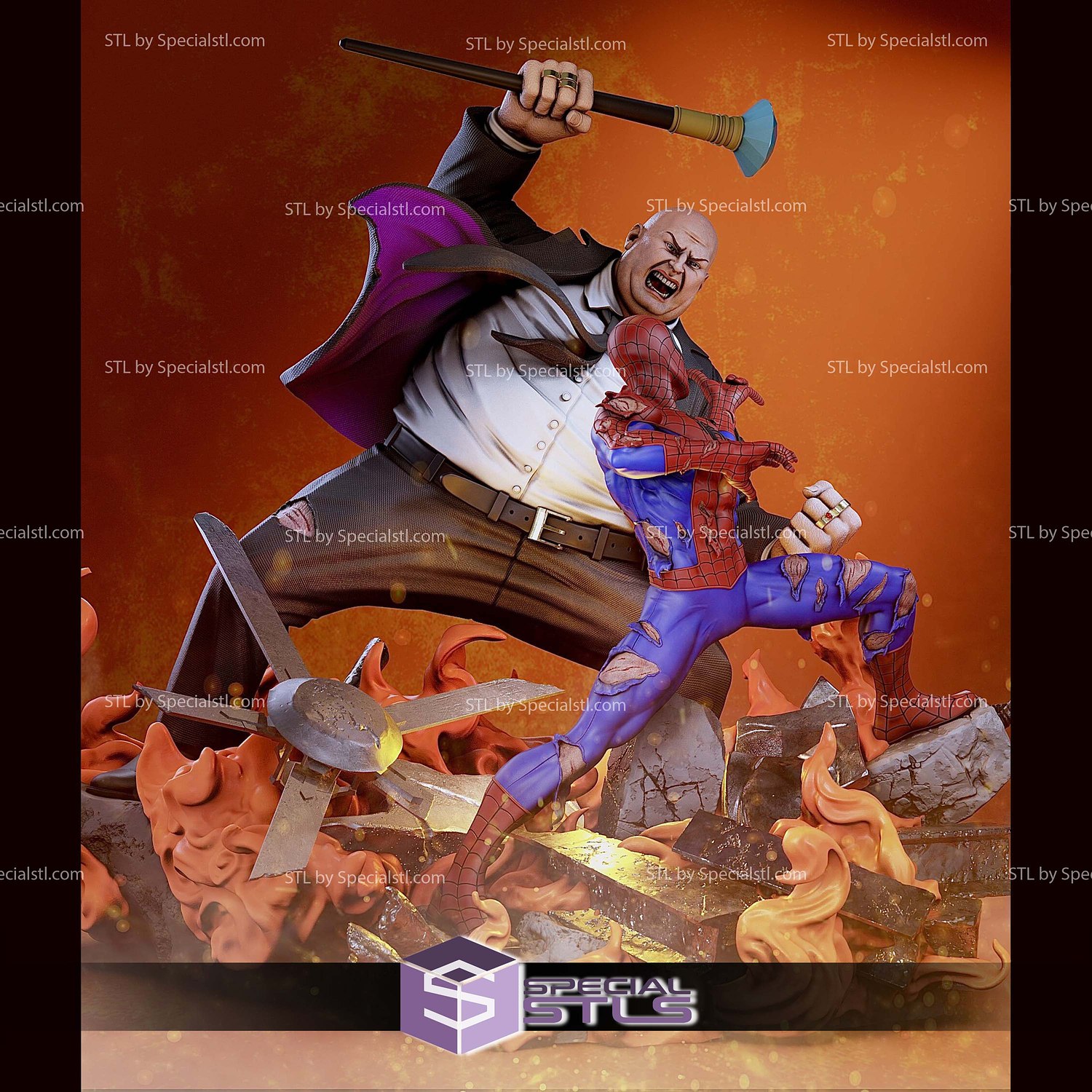 Kingpin vs Spiderman Diorama 3D Printer Files STL Model — view 7