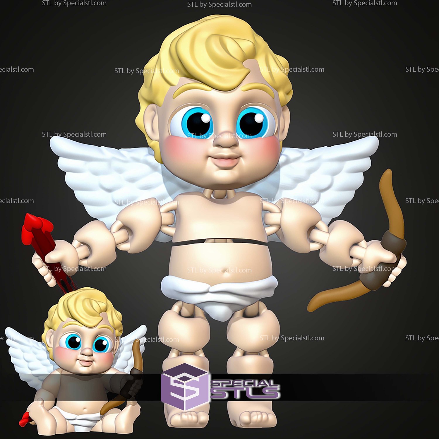 Super Basic STL Valentines Cupid Angel MultiColor 3D Model — view 2