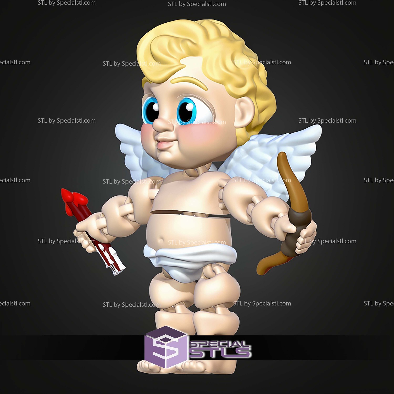 Super Basic STL Valentines Cupid Angel MultiColor 3D Model — view 3