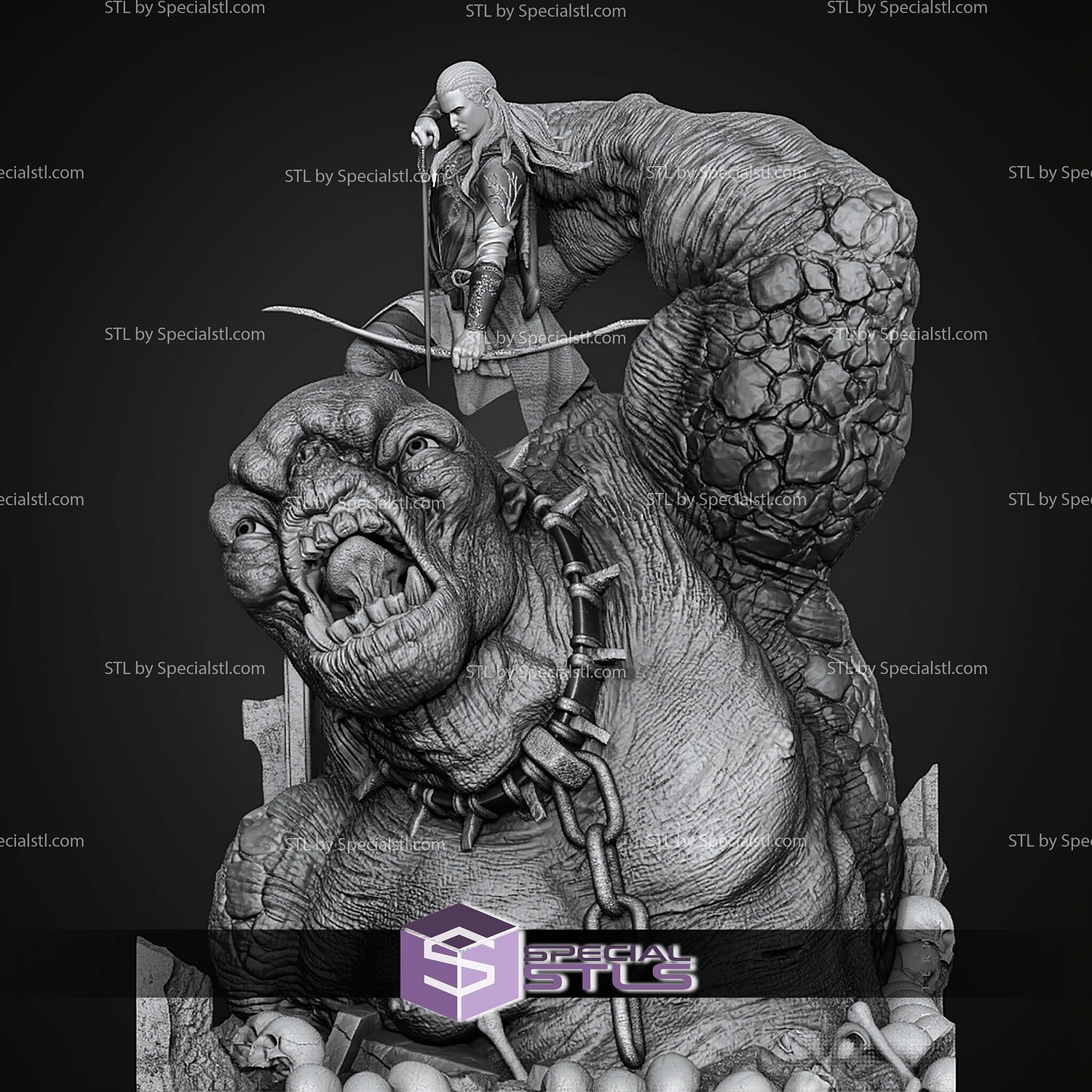 Legolas vs Troll Diorama Lite Version STL Files 3D Model — view 5