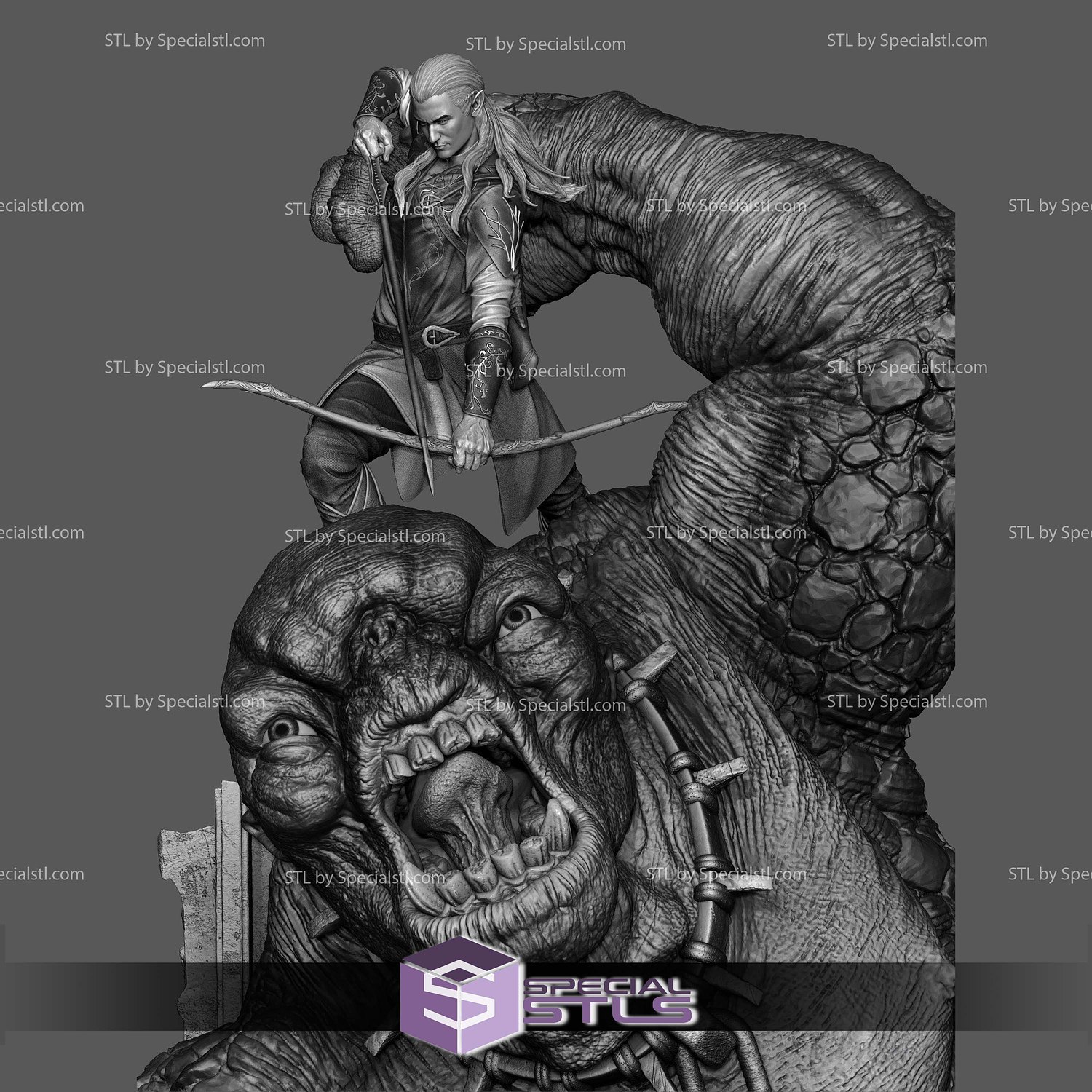 Legolas vs Troll Diorama Lite Version STL Files 3D Model — view 6