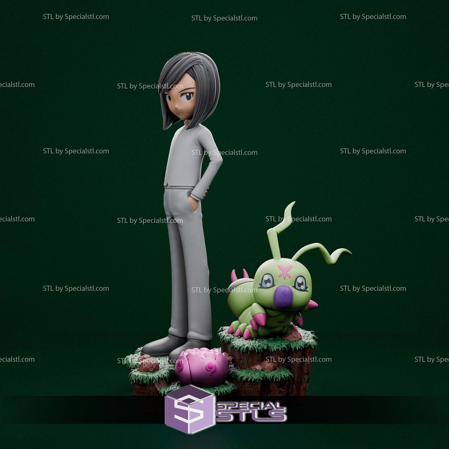 Ken Ichijouji and Wormmon Digimon STL Files 3D Model — view 2