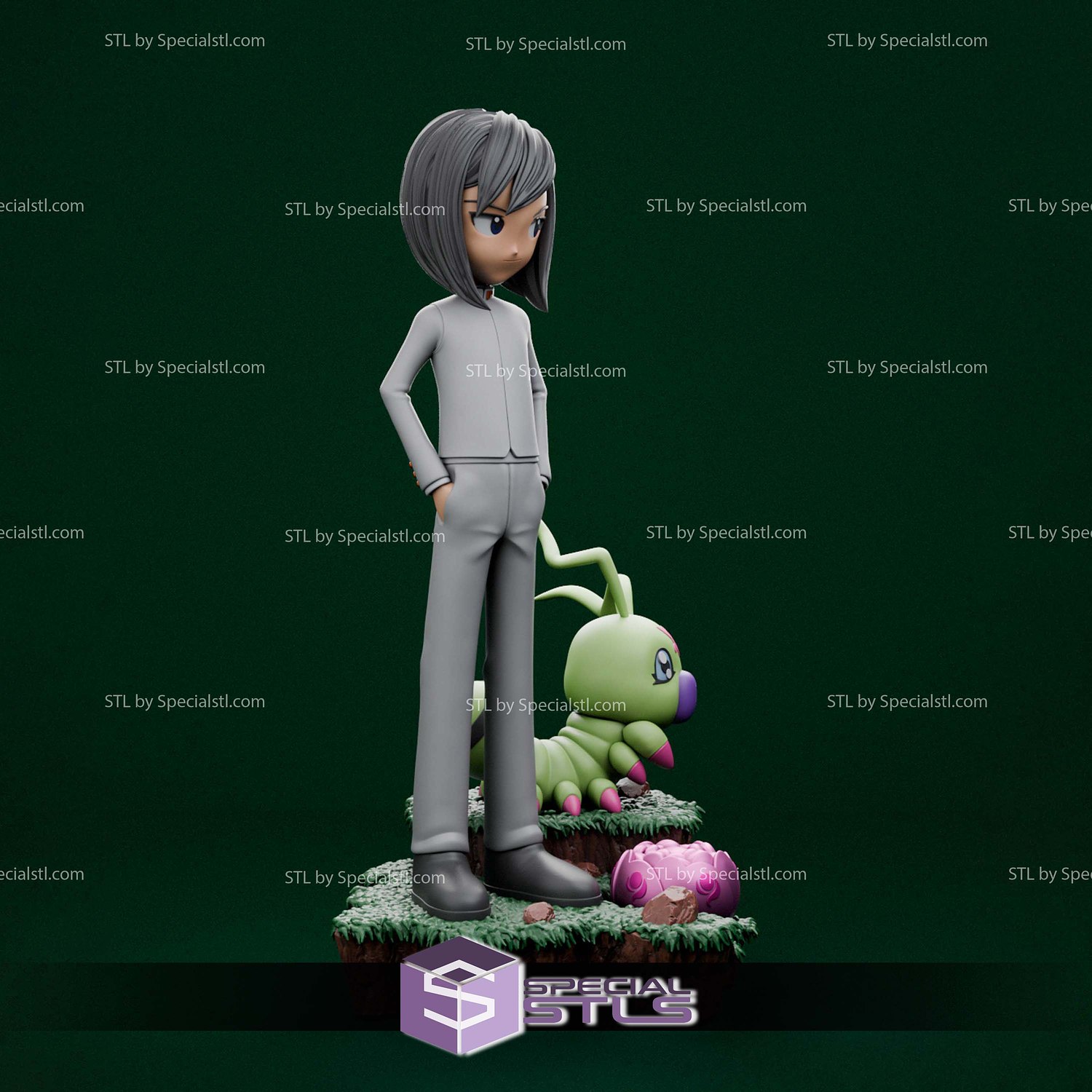 Ken Ichijouji and Wormmon Digimon STL Files 3D Model — view 3