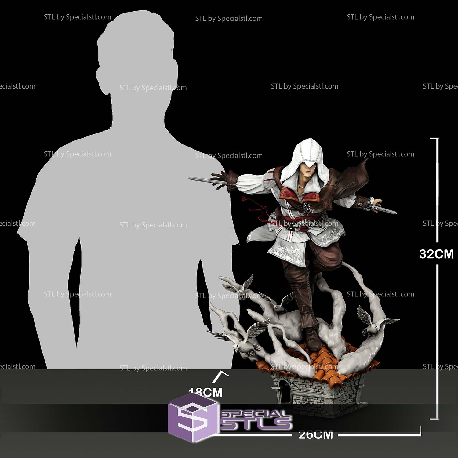 Ezio Auditore in Action Roof 3D Printer Files STL Model — view 4