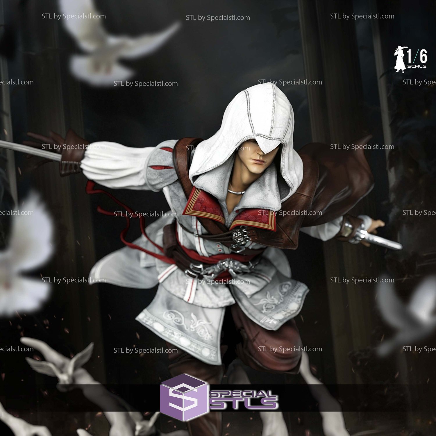 Ezio Auditore in Action Roof 3D Printer Files STL Model — view 6