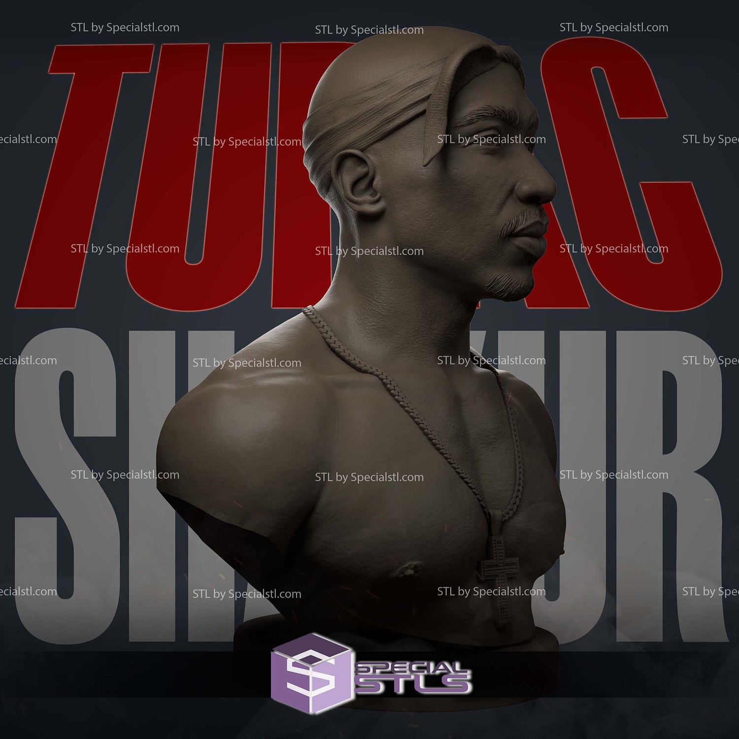 Tupac Shakur Bust V2 Sculptures 3D Printing STL Model — view 4