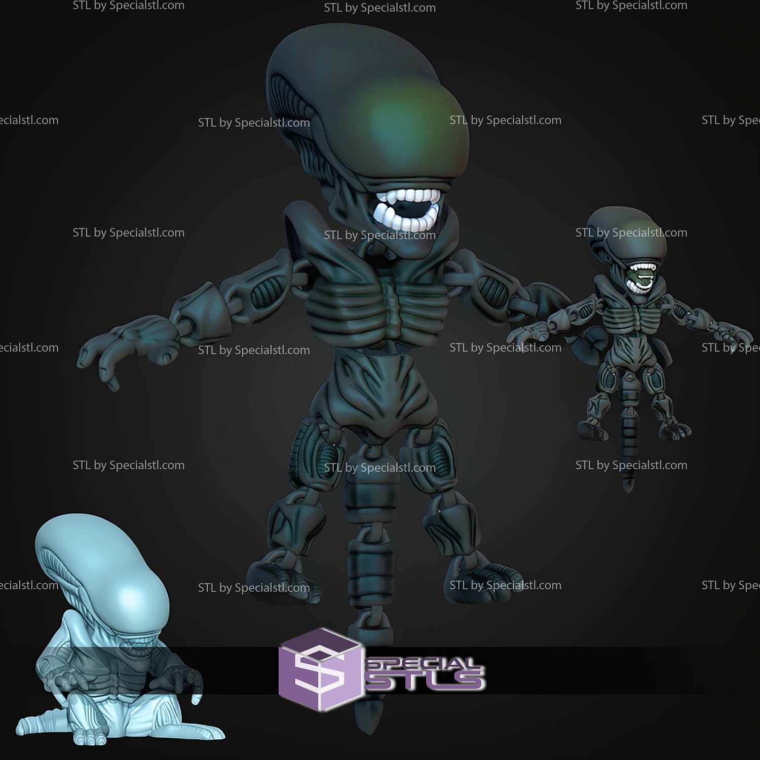 Super Basic STL Alien Xenomorph MultiColor 3D Model — view 7