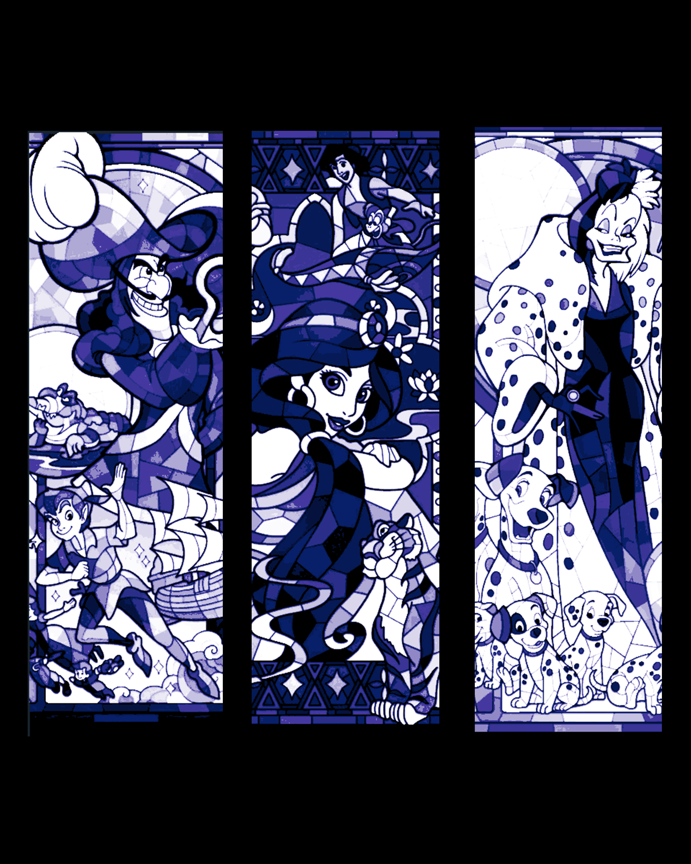 Fan art depictions of Characters from Disney movies stained glass style - bookmarks 3D STL Model