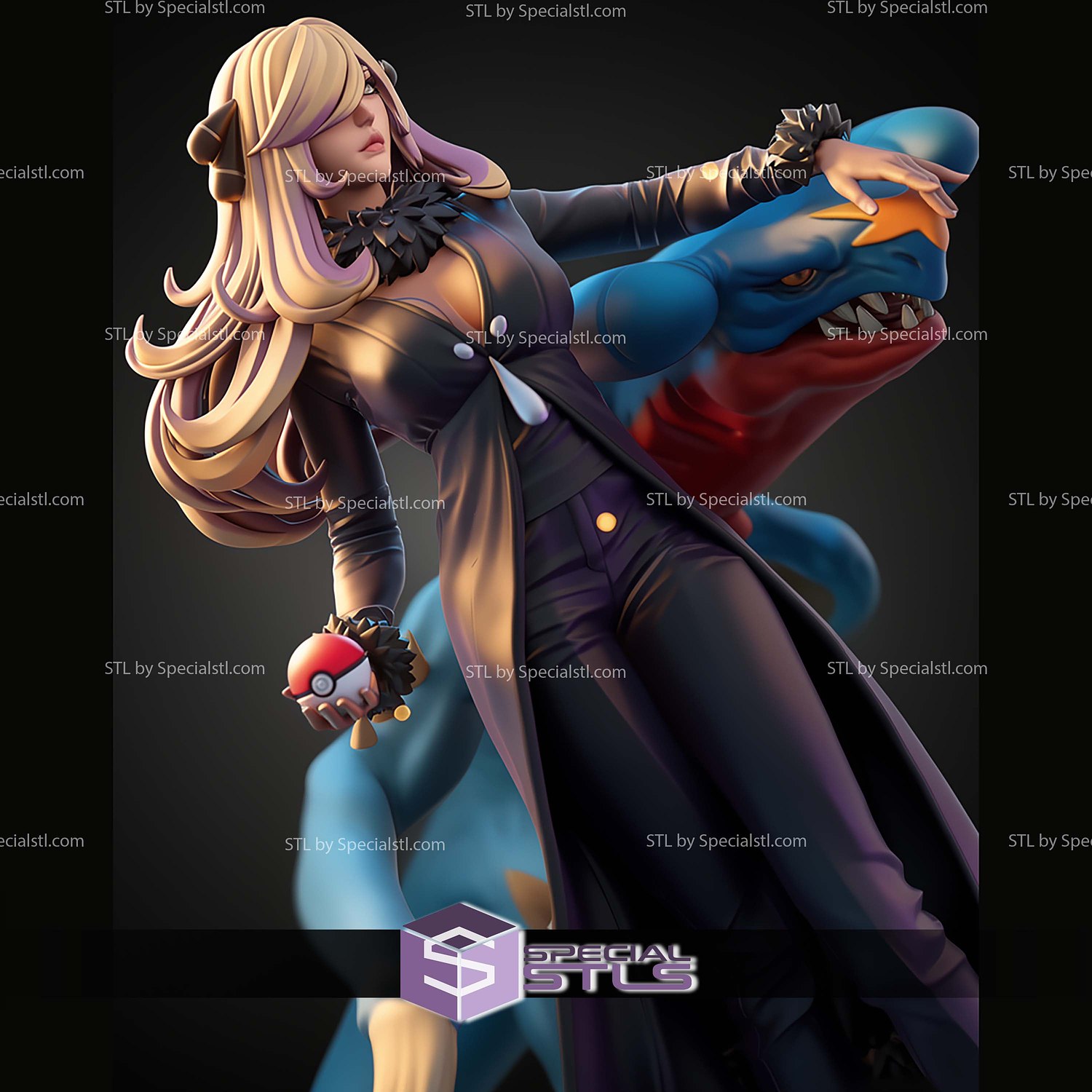Cynthia and Garchomp 1-7 STL Files 3D Model — view 2