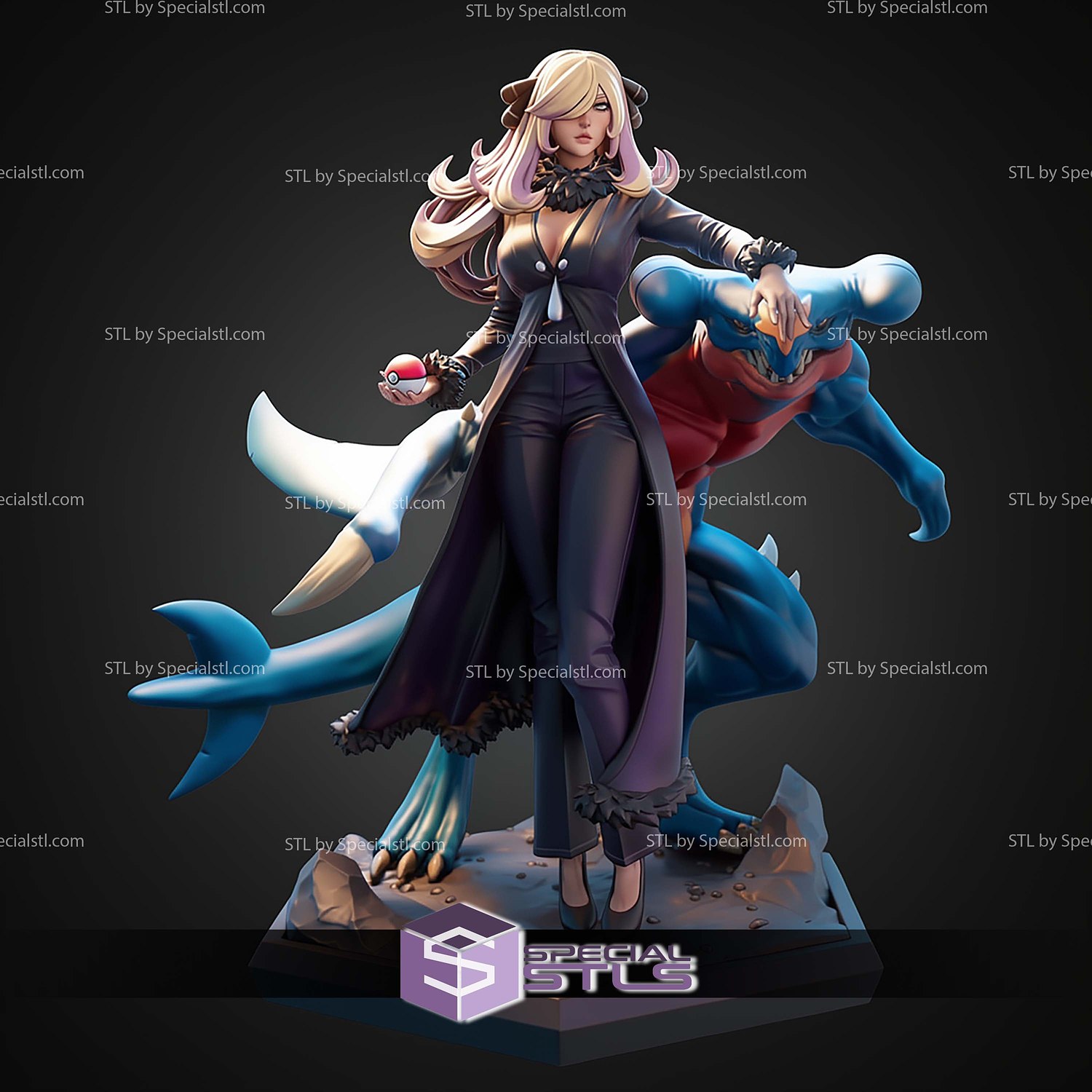 Cynthia and Garchomp 1-7 STL Files 3D Model — view 3