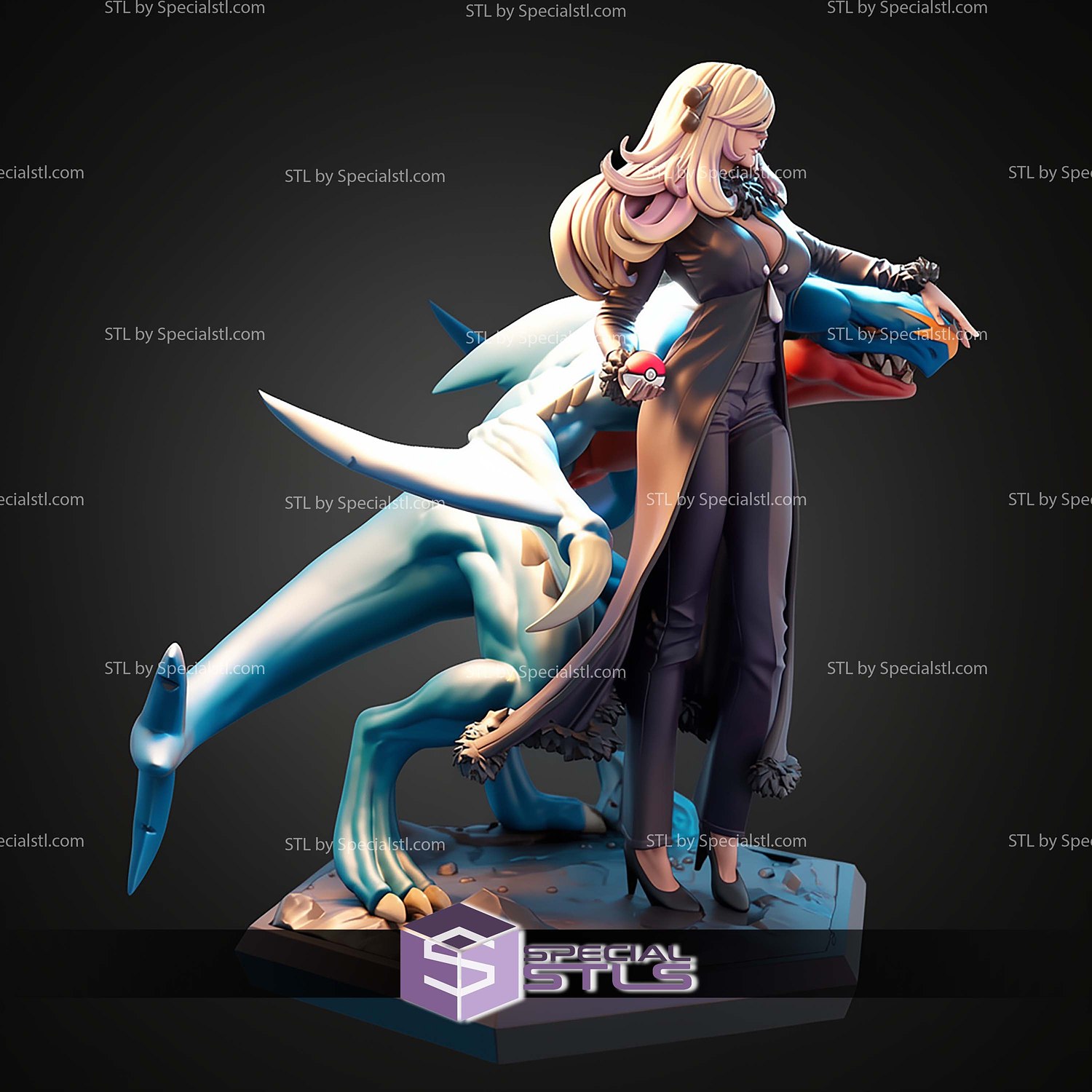 Cynthia and Garchomp 1-7 STL Files 3D Model — view 4
