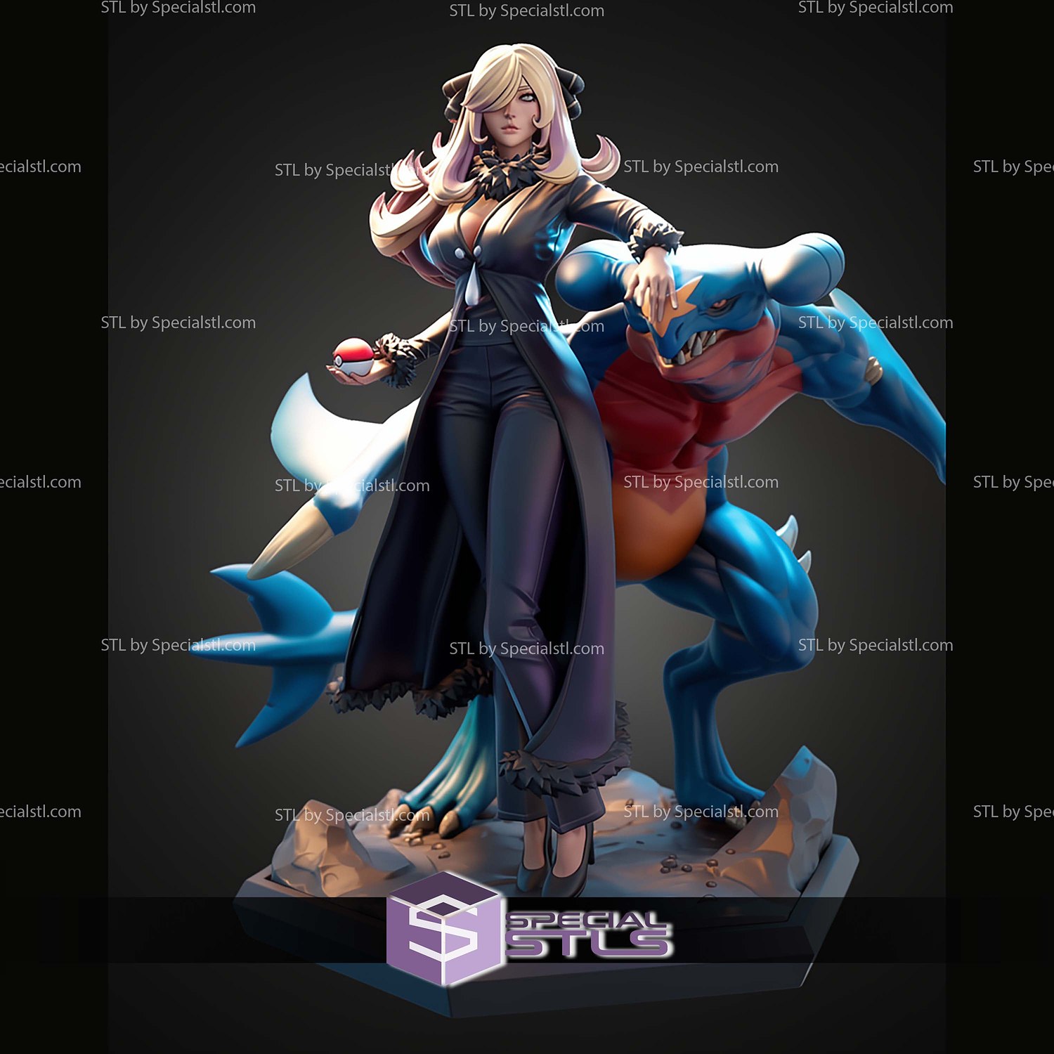 Cynthia and Garchomp 1-7 STL Files 3D Model — view 5