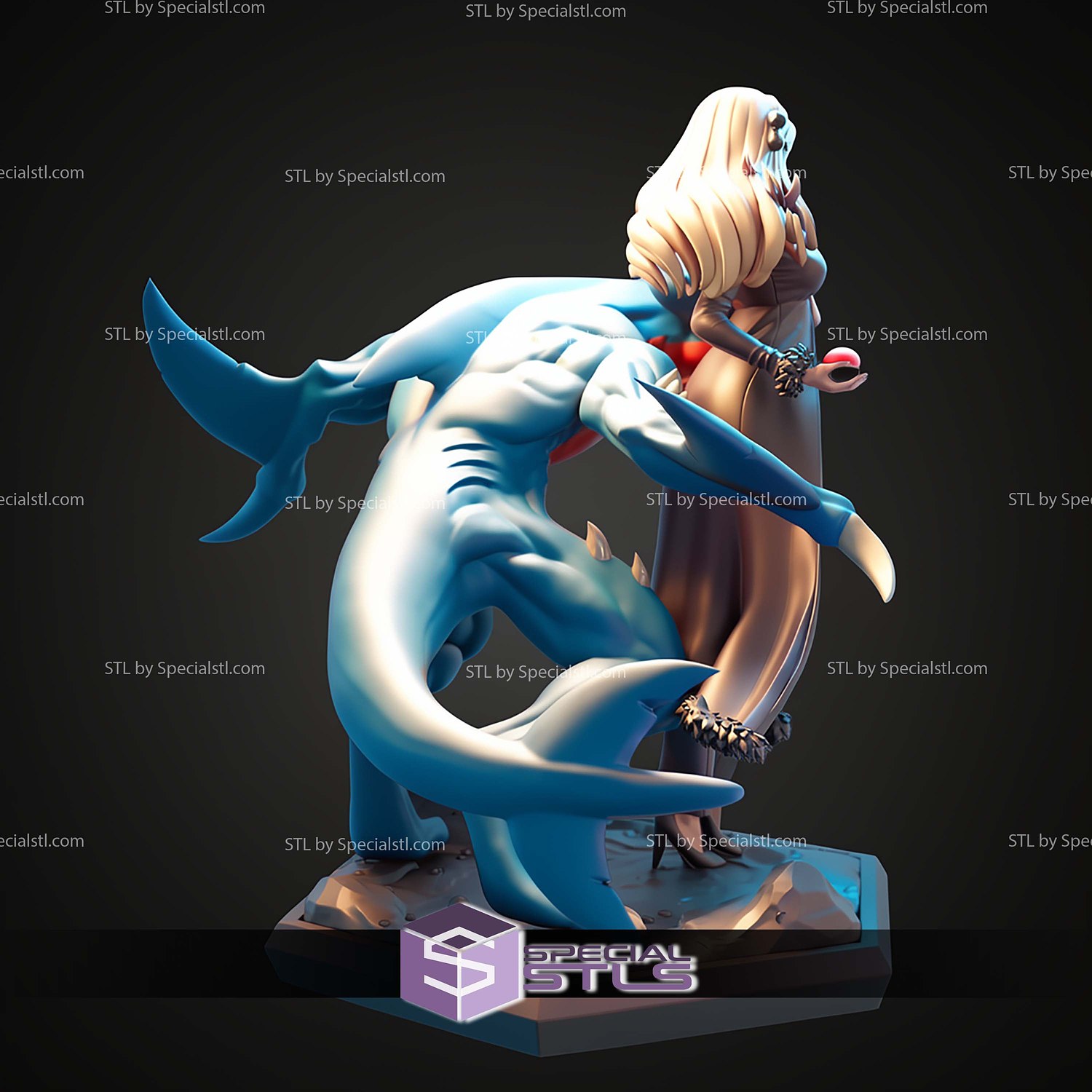 Cynthia and Garchomp 1-7 STL Files 3D Model — view 6