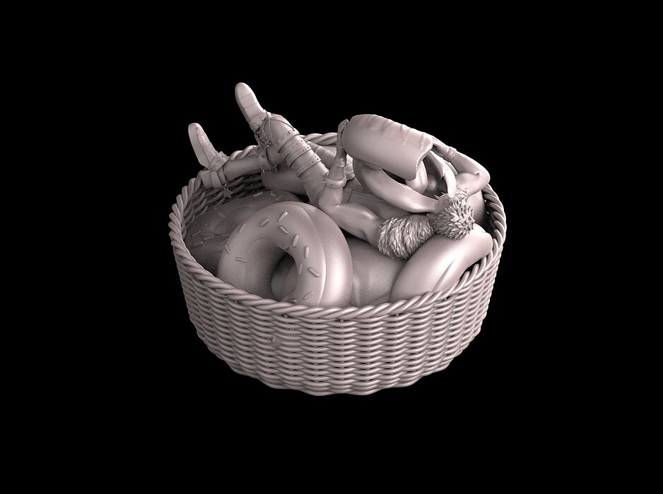 Katakuri person in basket 3D ZTL Model — view 2