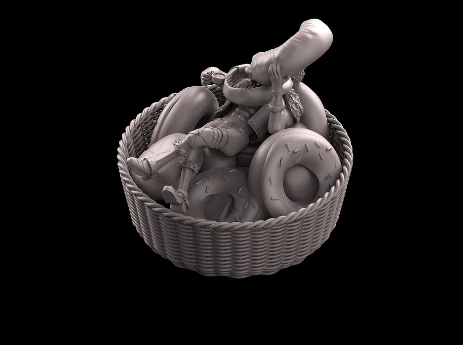 Katakuri person in basket 3D ZTL Model — view 3