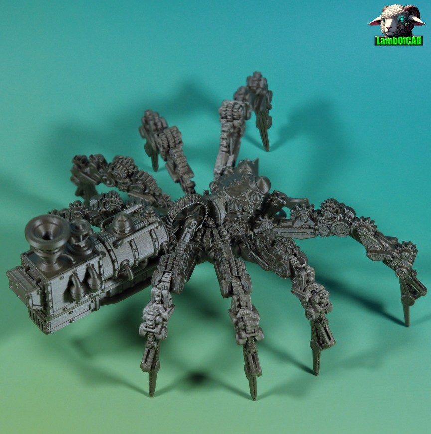 Articulated Steampunk Jumping Spider (also static .stl minature) 3D Model