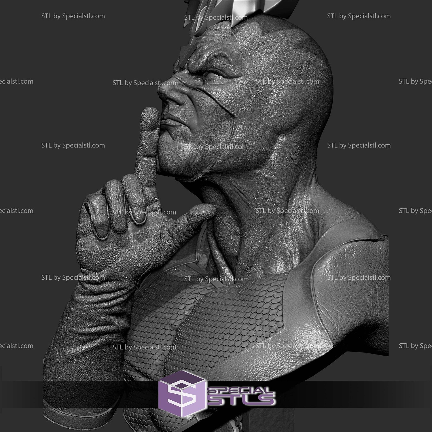 Black Bolt Portrait Bust 3D Printer Files STL Model — view 4