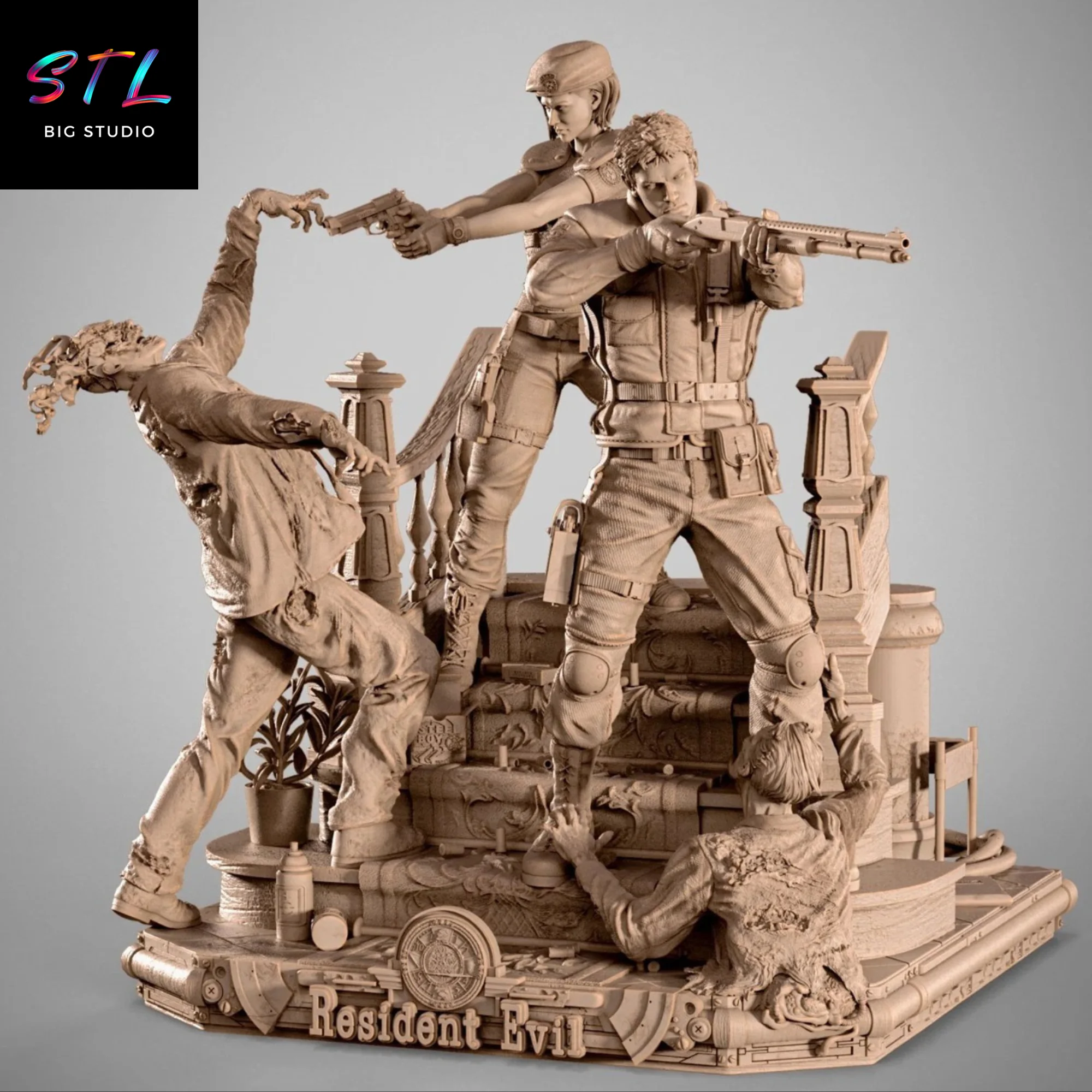 Resident Evil Diorama STL | Chris Redfield and Jill Valentine | 3D Printing Figure Model