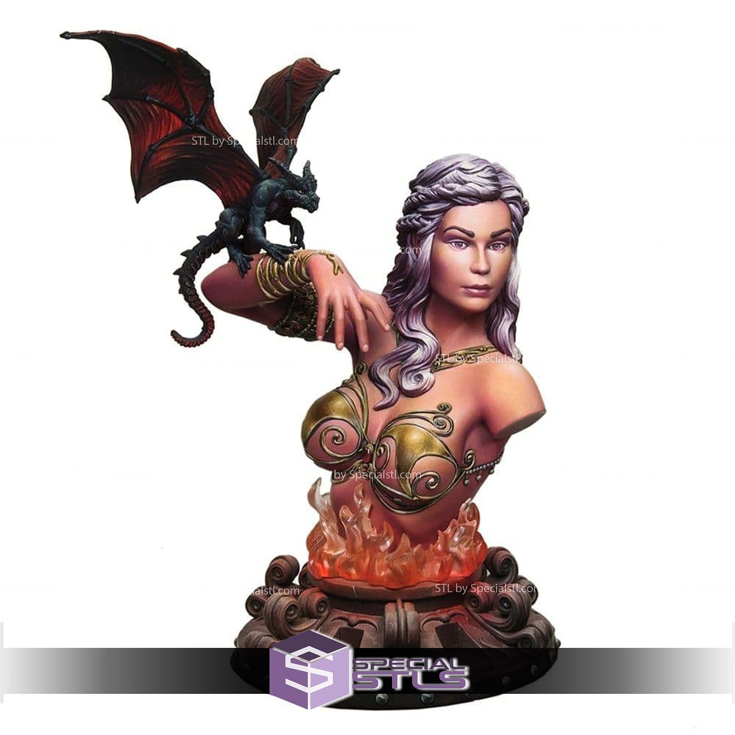Mother of Dragon Daenerys Targaryen Bust 3D Print Files STL Model — view 2