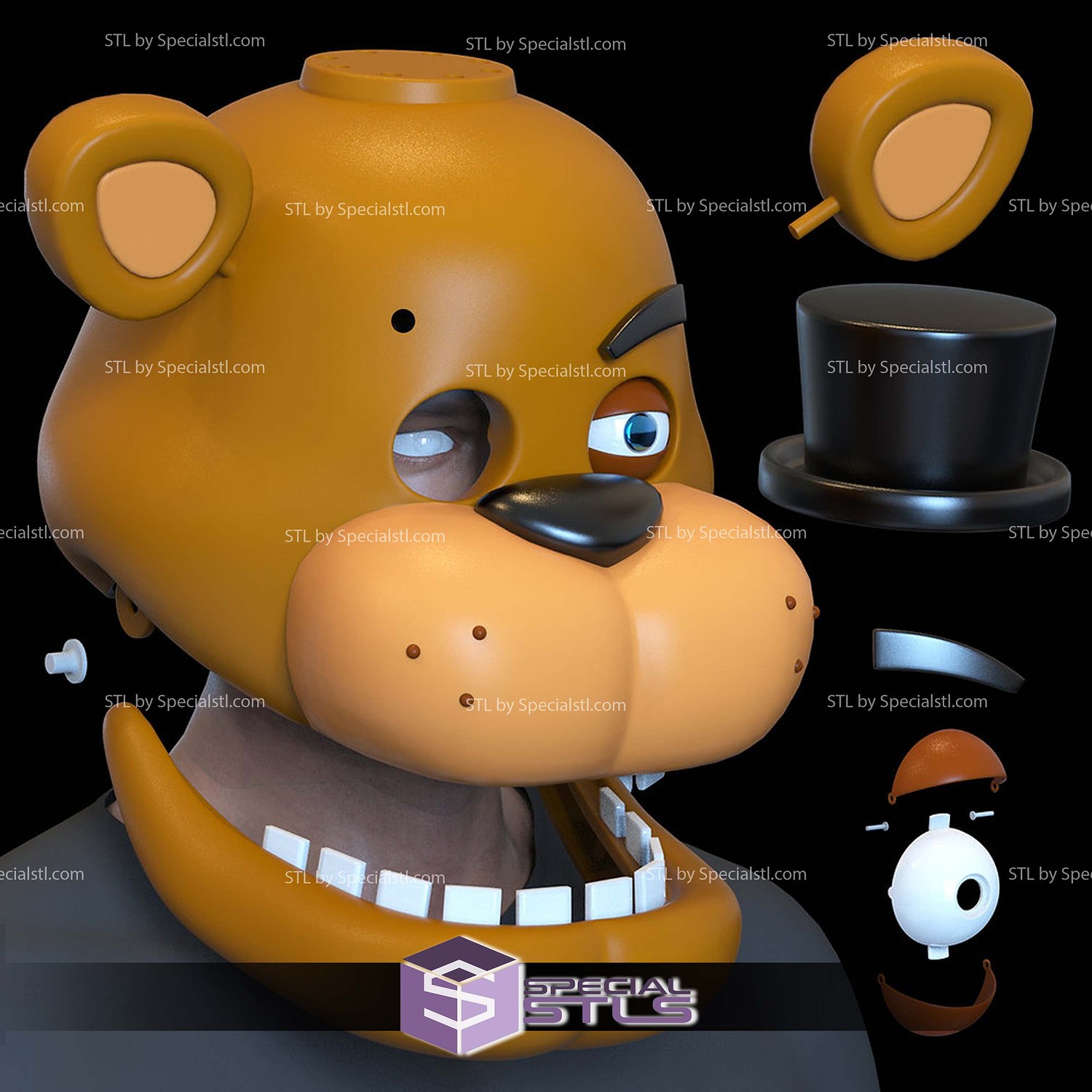 Cosplay STL Files Freddy Fazbear Helmet Five Nights at Freddy 3D Model — view 2