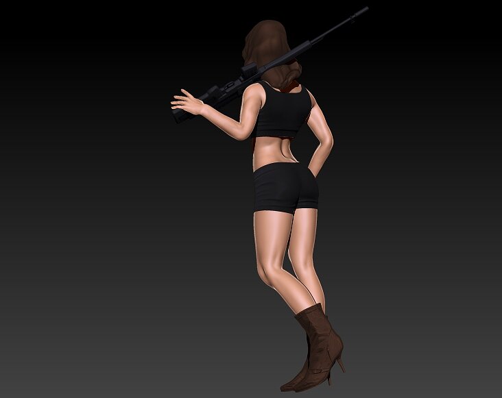 Female Sniper 3D OBJ Model — view 4