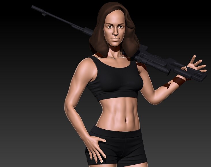 Female Sniper 3D OBJ Model — view 5