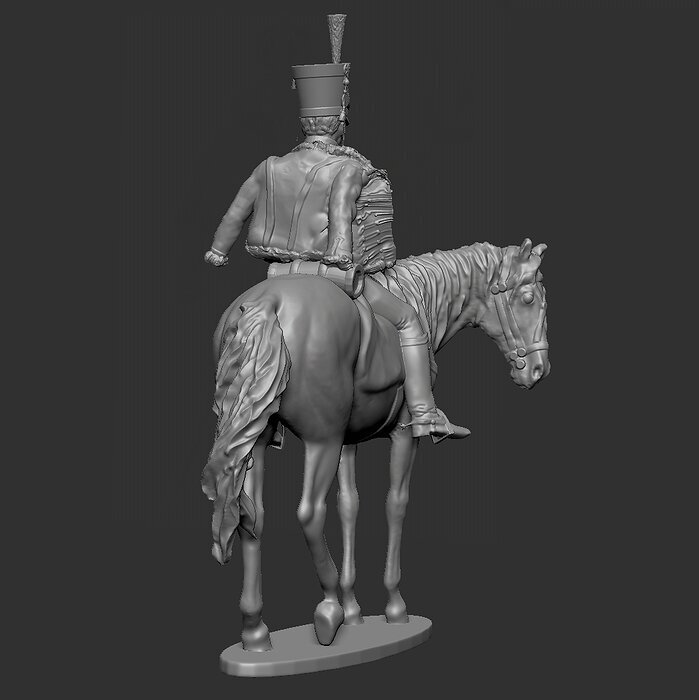 Napoleon Hussar on horseback 3D OBJ Model — view 3