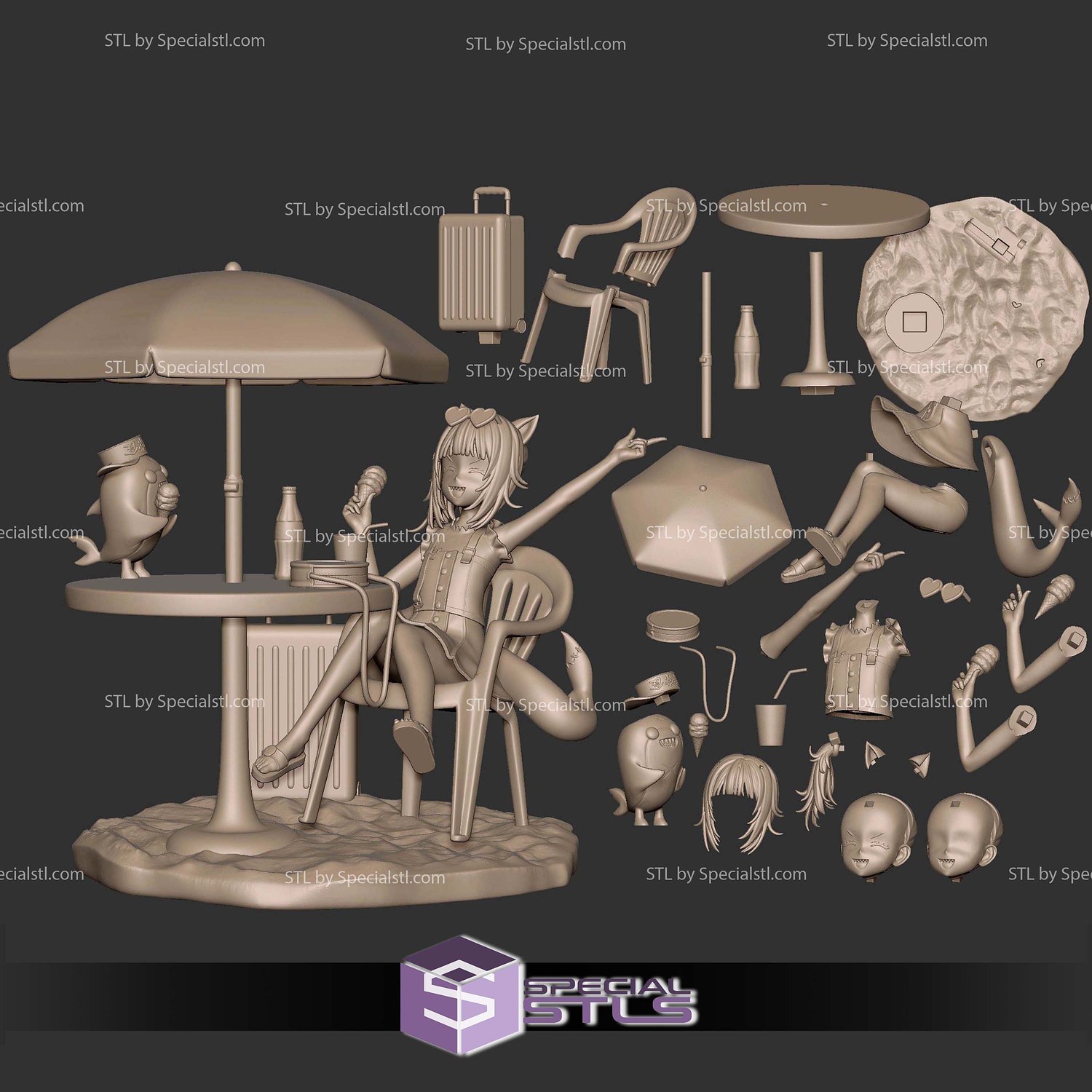 Gawr Gura Beach 3D Printer Files STL Model — view 7