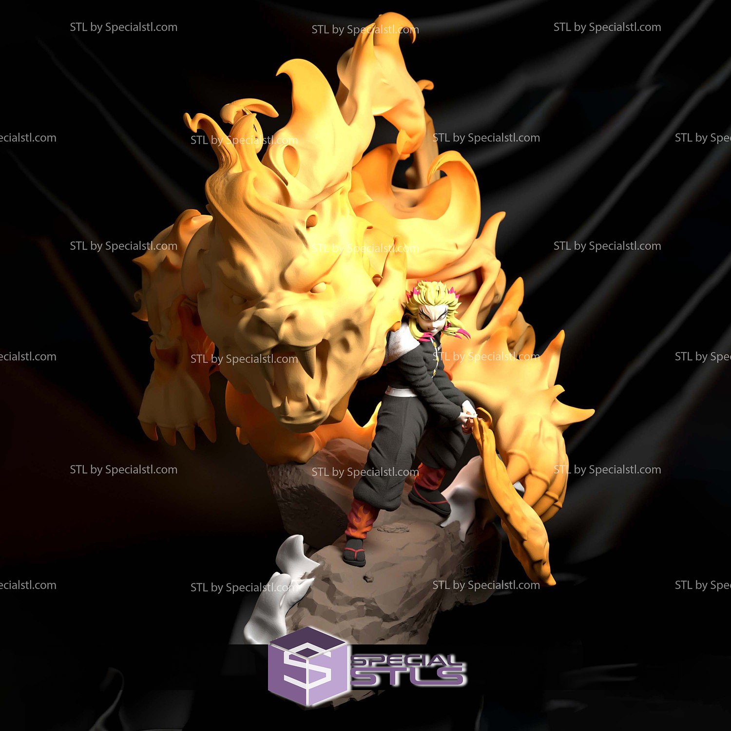 Rengoku Fire Dragon 3D Model Sculpture STL Model — view 3